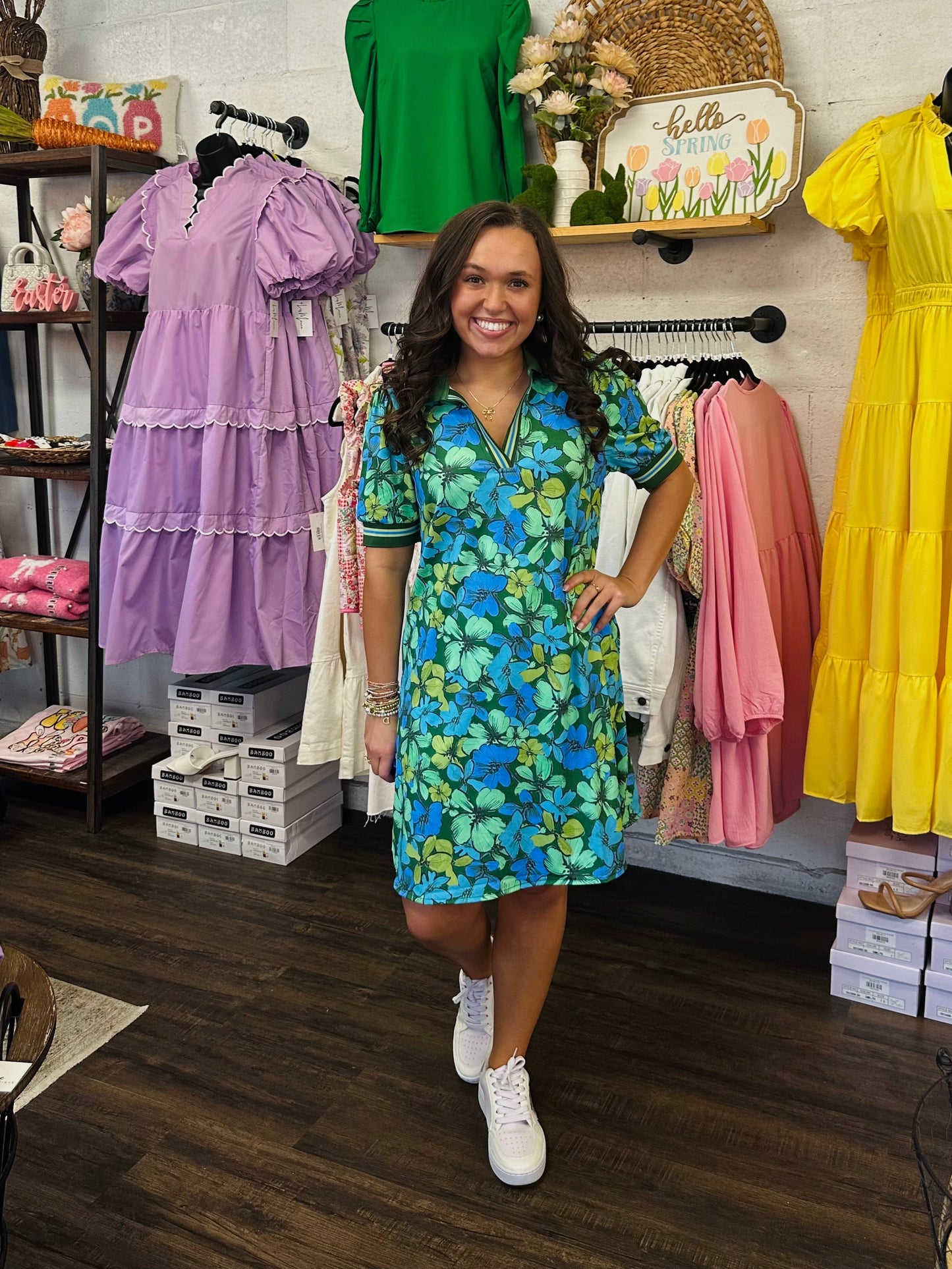 The Polo Printed Dress - Green + Blue