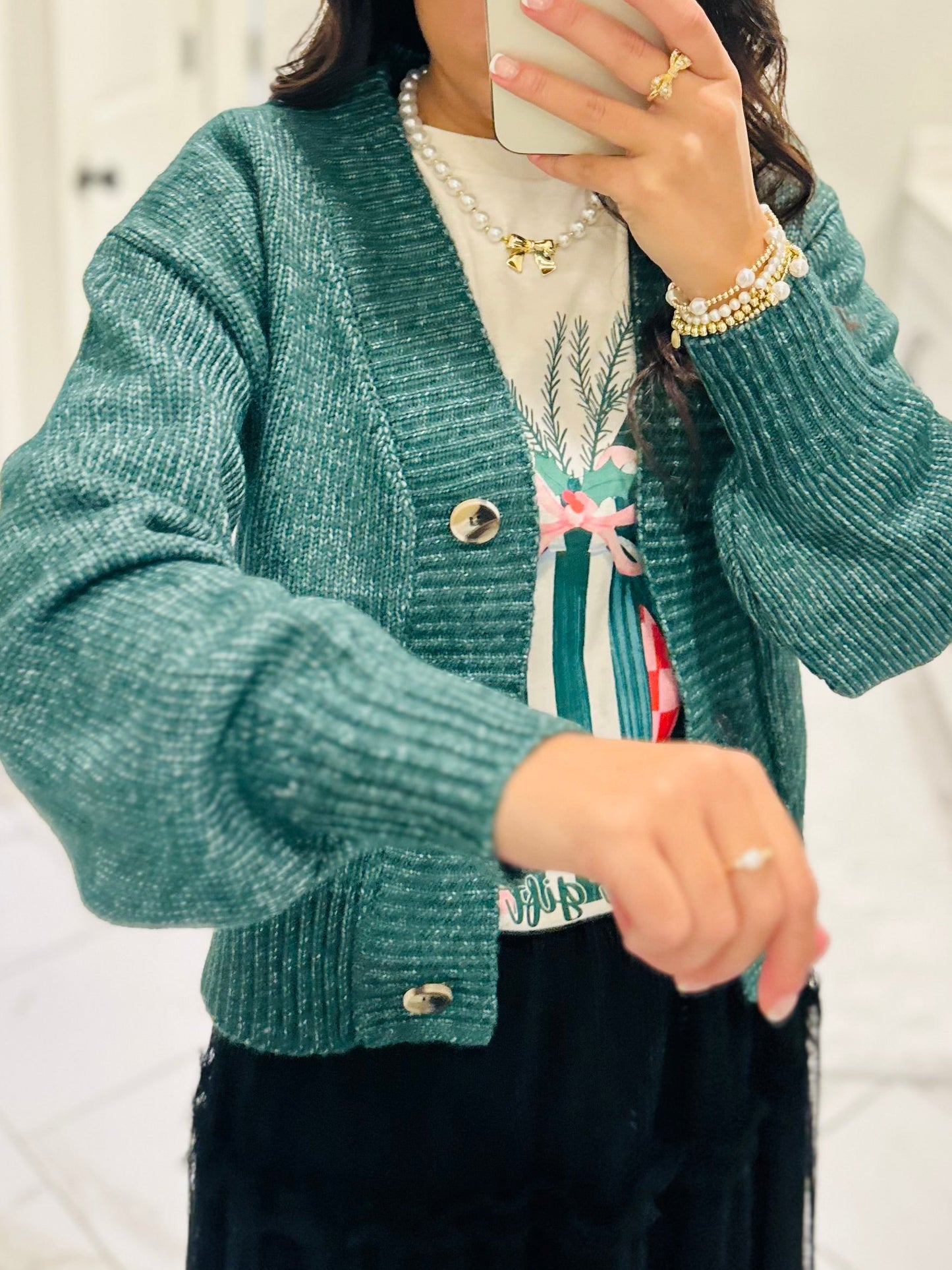 The Izzy Hunter Green Front Button Cardigan