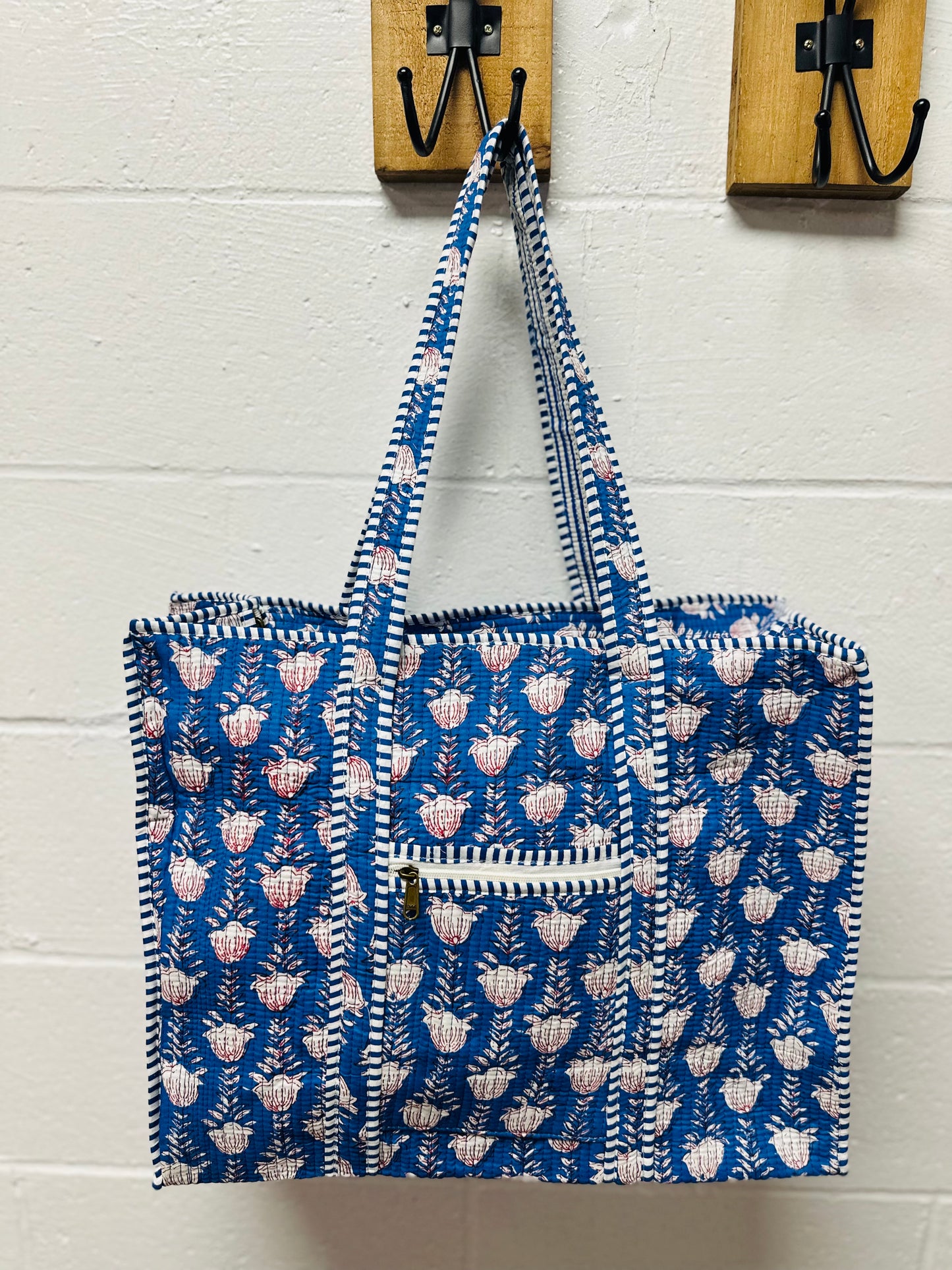 The Royal Blue & White Floral Quilted Tote Bag