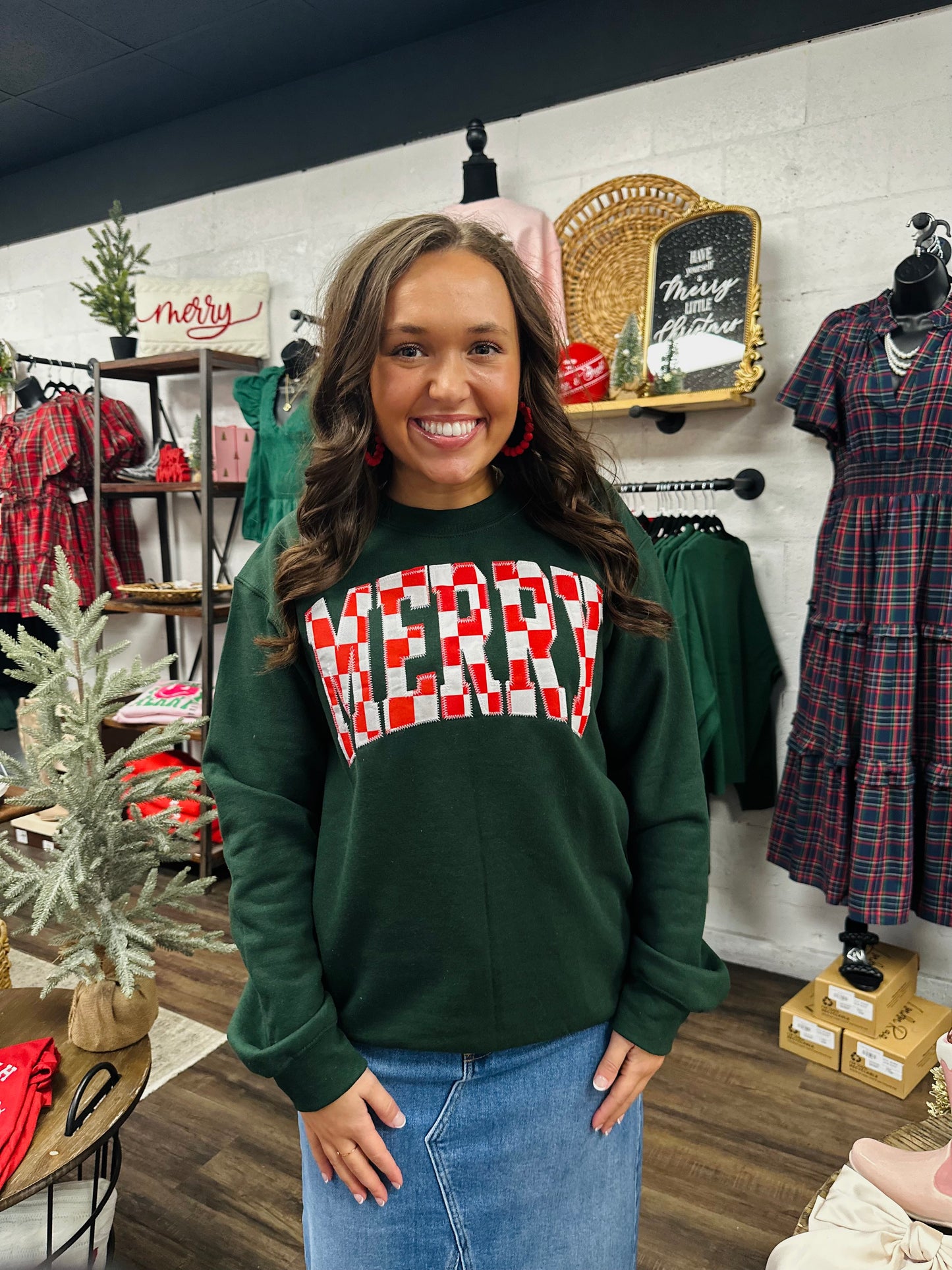 Merry Everything Checkerboard Embroidered Pullover