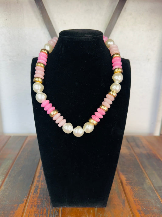 Pink + Gold Pearl Bead Necklace