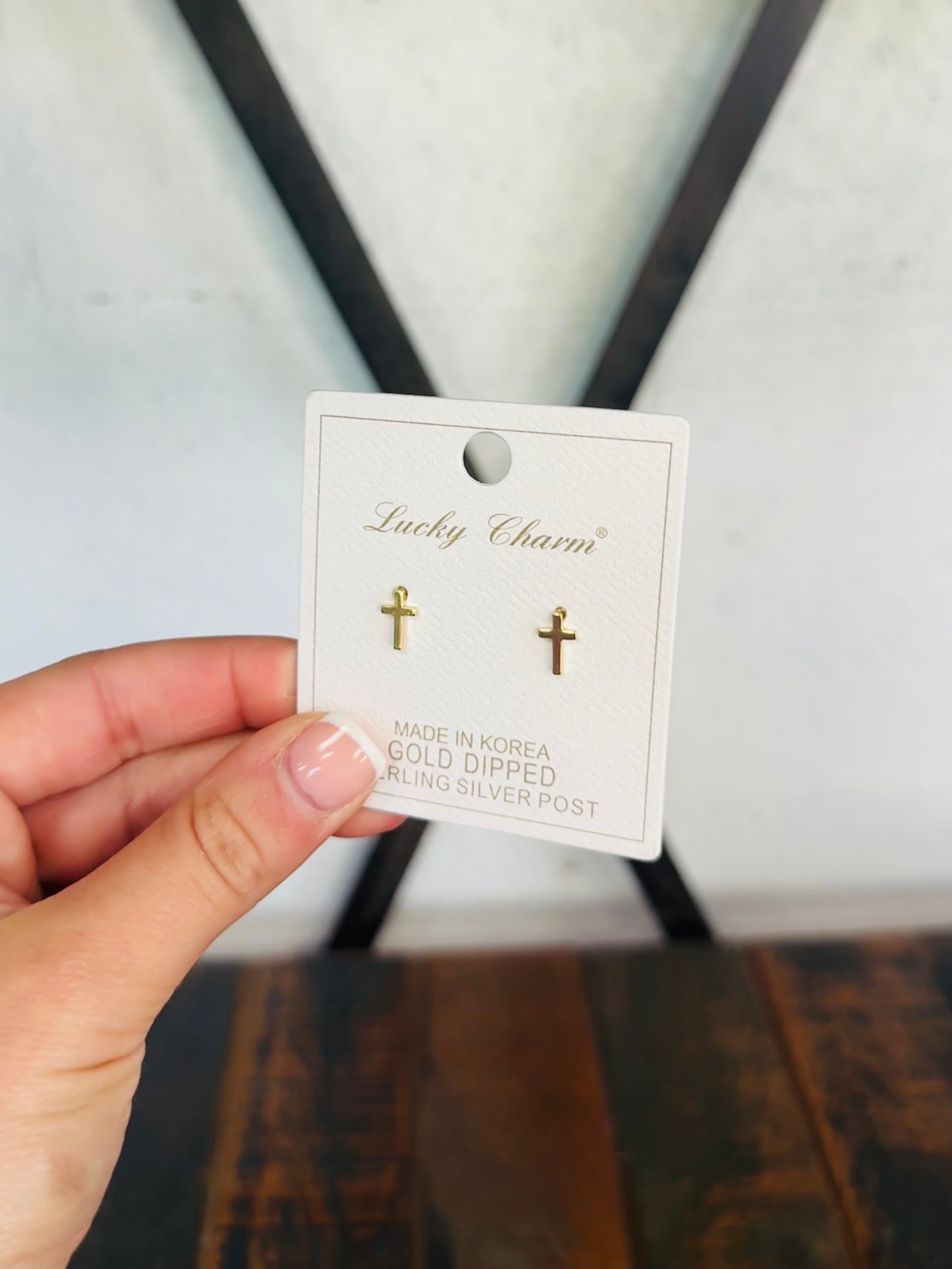 Gold Cross Stud Earring