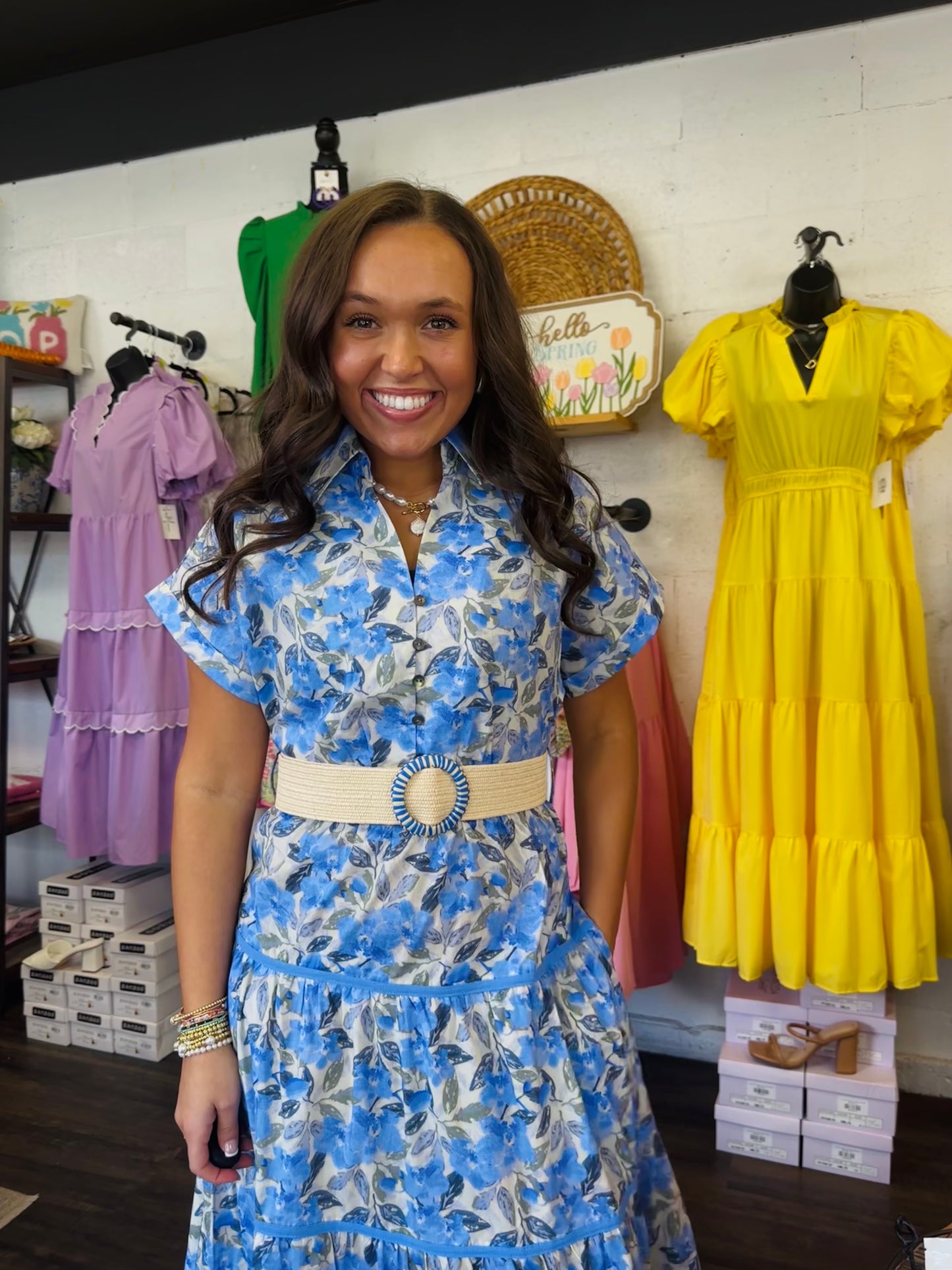 The Eleanor Blue Floral Midi Dress