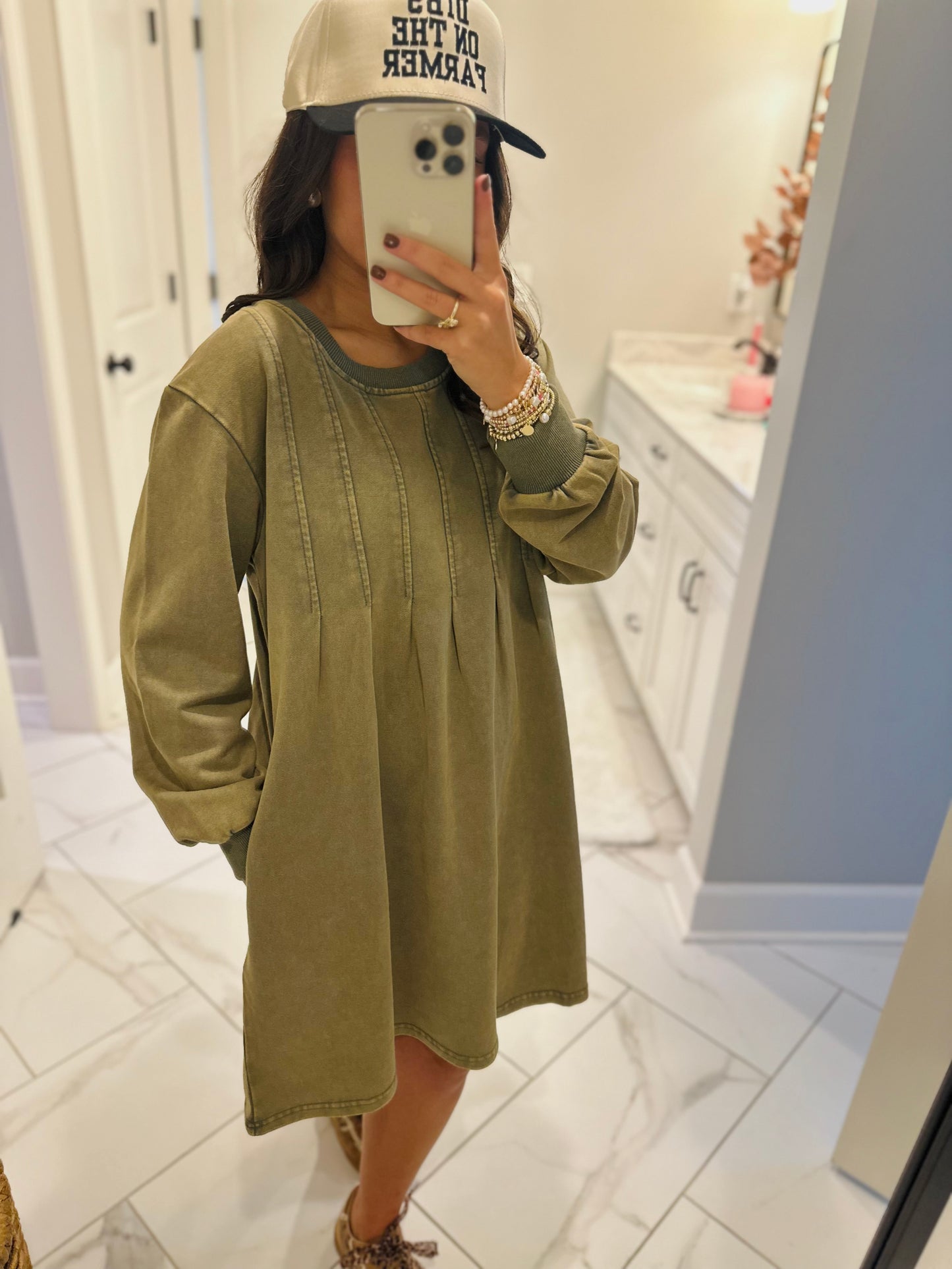 The Jadyn Moss Green Mineral Wash Dress