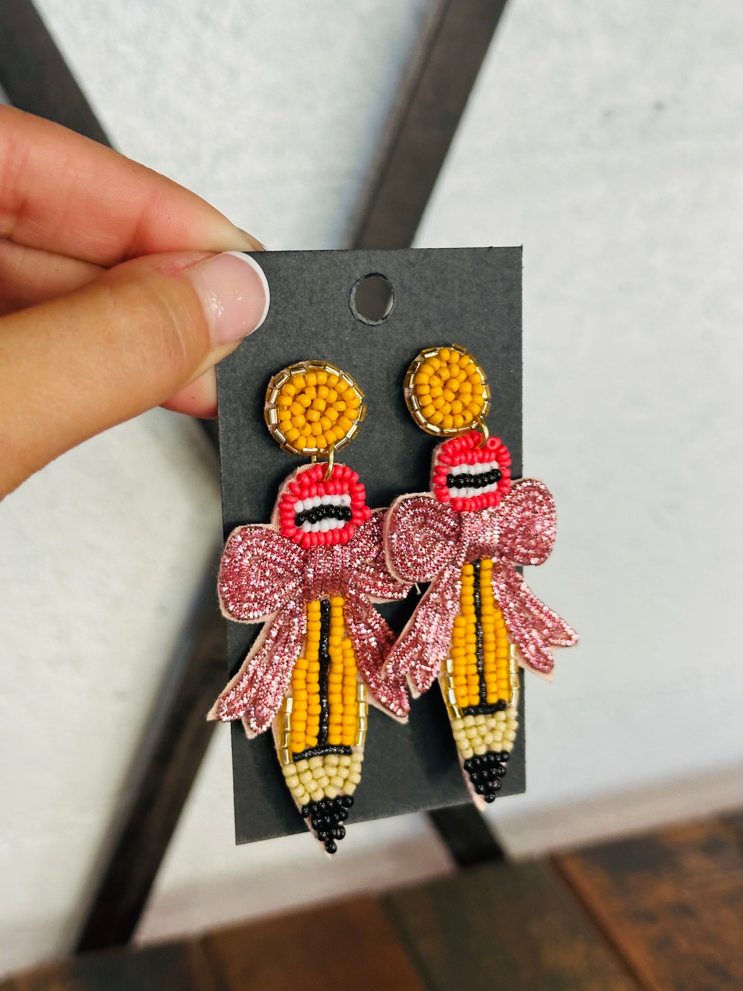 The Pencil Bow Beaded Earring