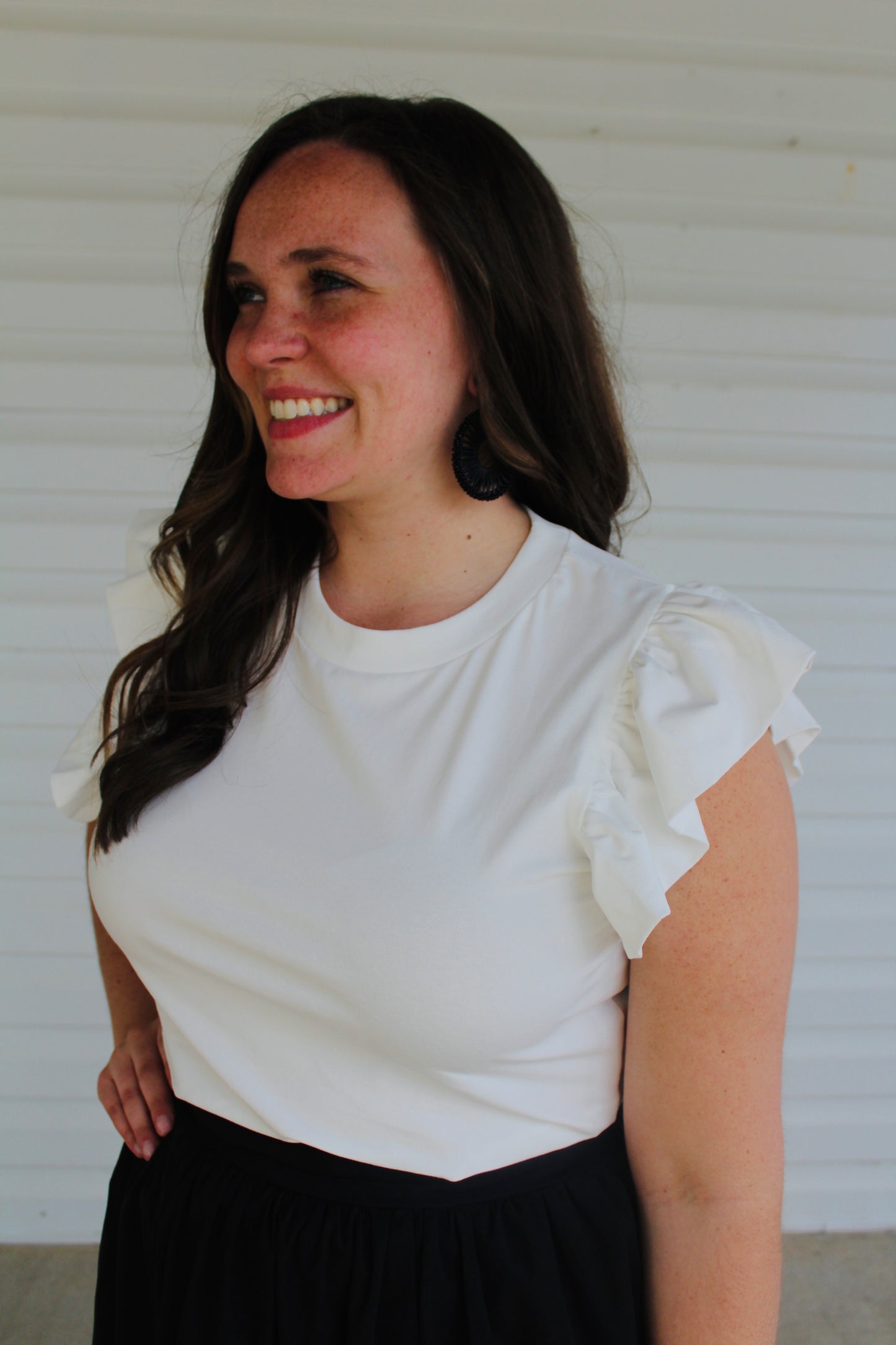 The Tillie White Ruffled Sleeve Top