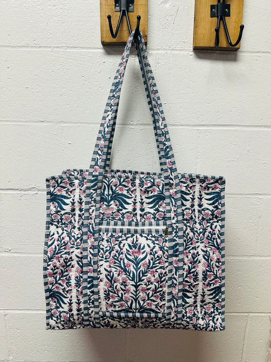 The Teal & Pink Floral Quilted Tote Bag