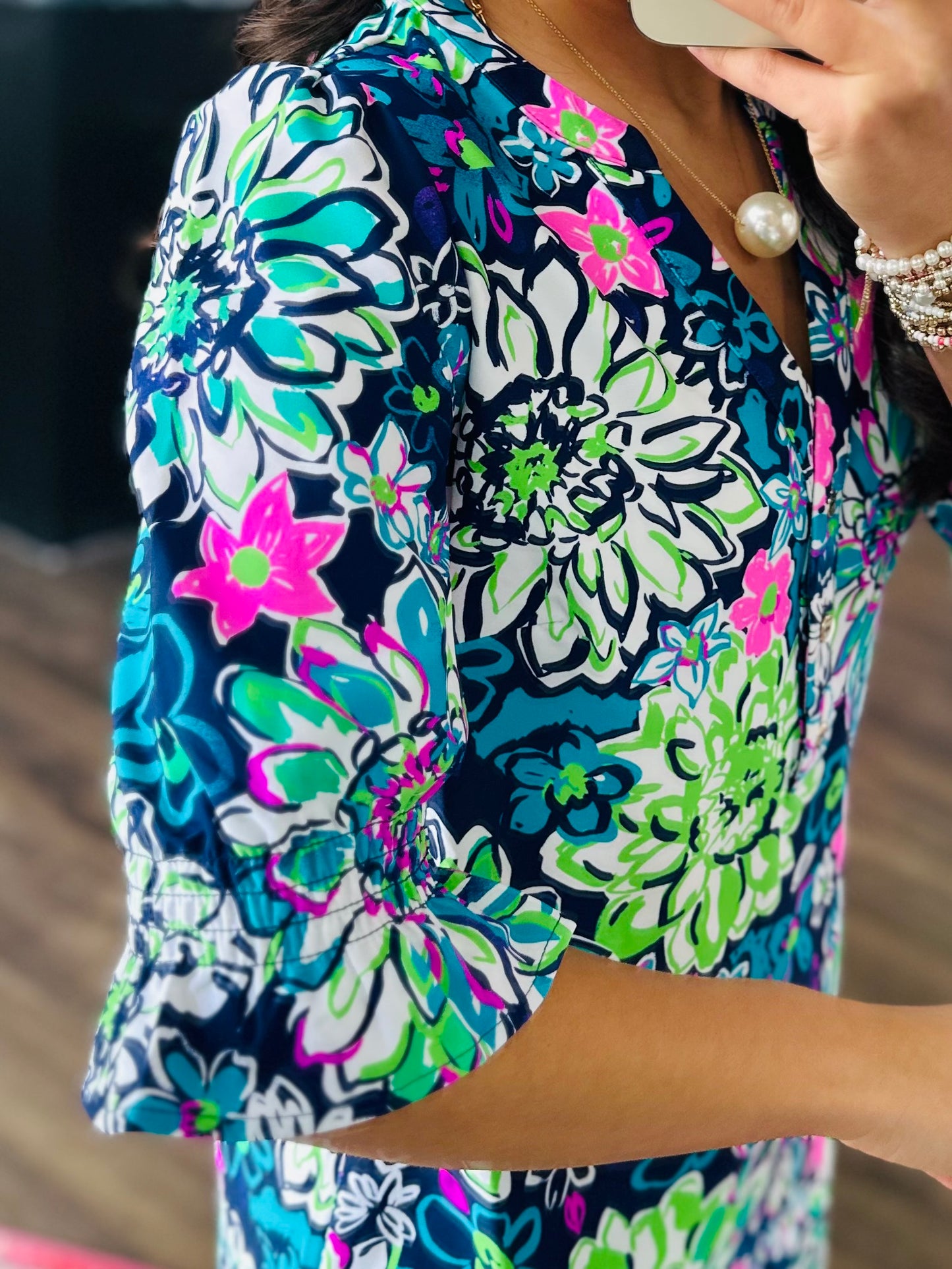 The Nova Navy Floral Ruffle Sleeve Dress