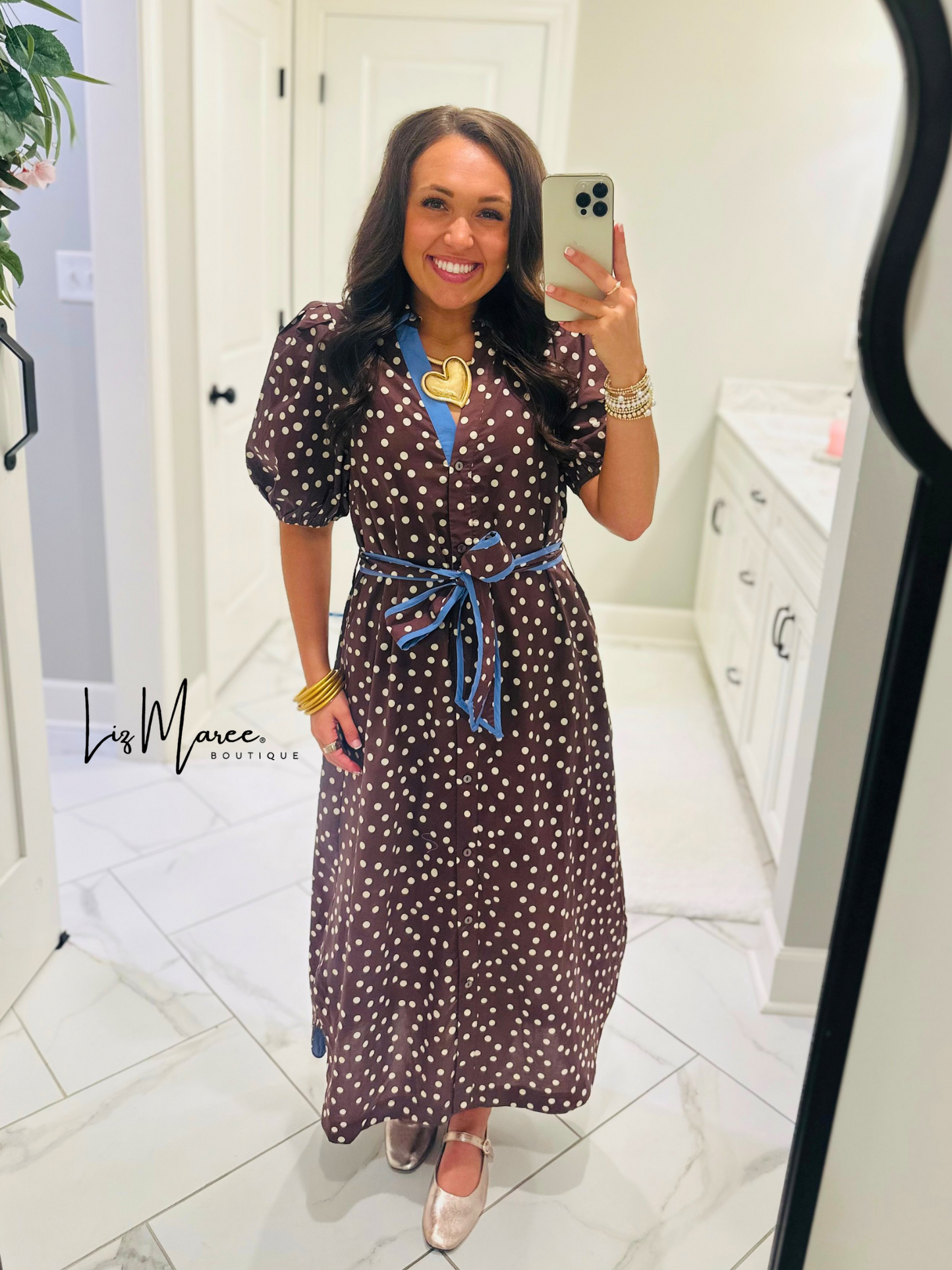 The Ashlee Brown Polka Dot Midi Dress