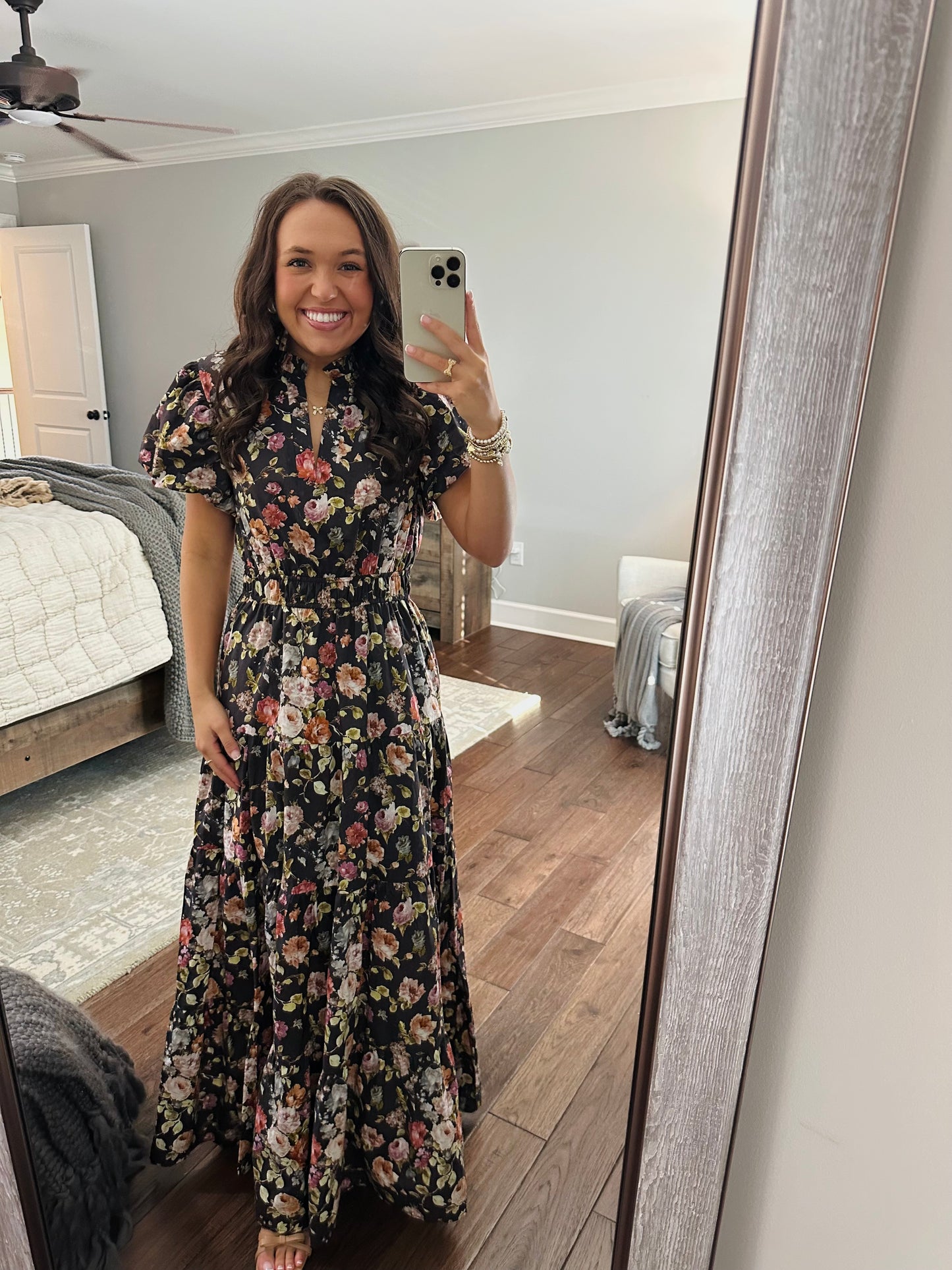 The Elizabeth Chocolate Brown Puff Sleeve Midi Dress