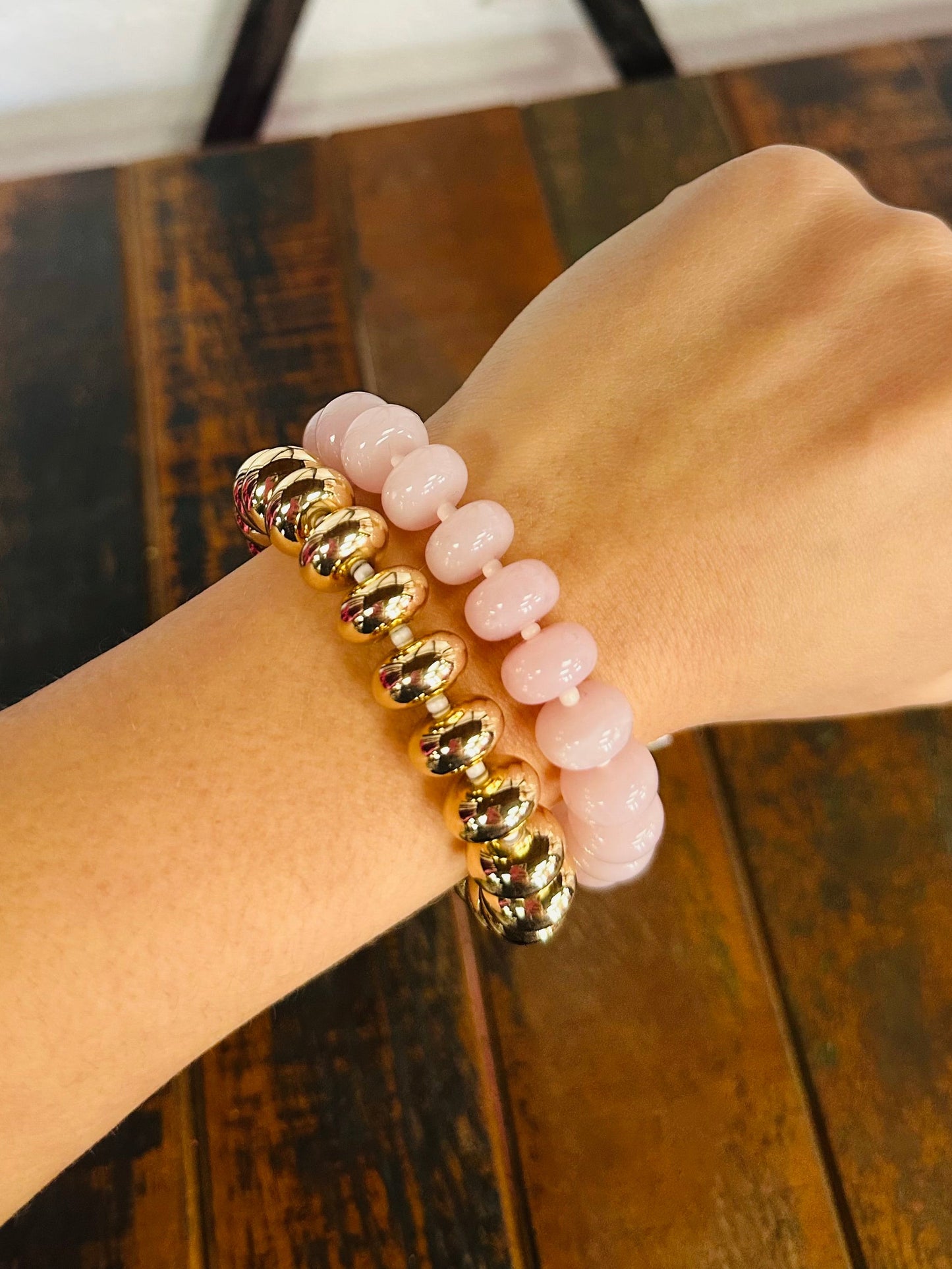 Pink + Gold Chunky Marble Bracelet Set