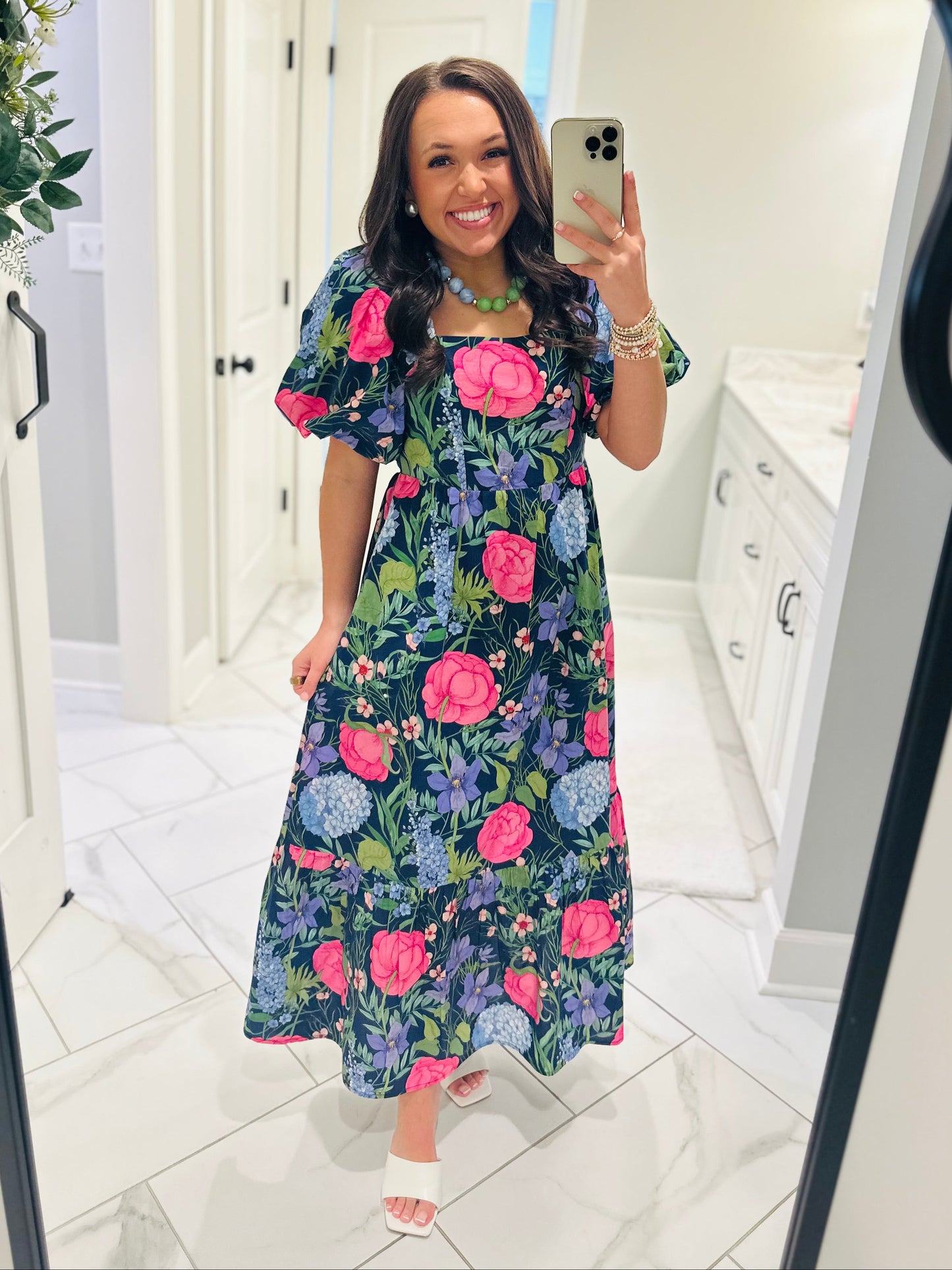 The Danyale Navy Floral Bow Midi Dress