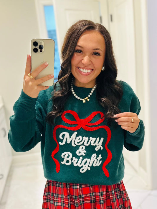 The Hunter Green Merry & Bright Embroidered Sweater