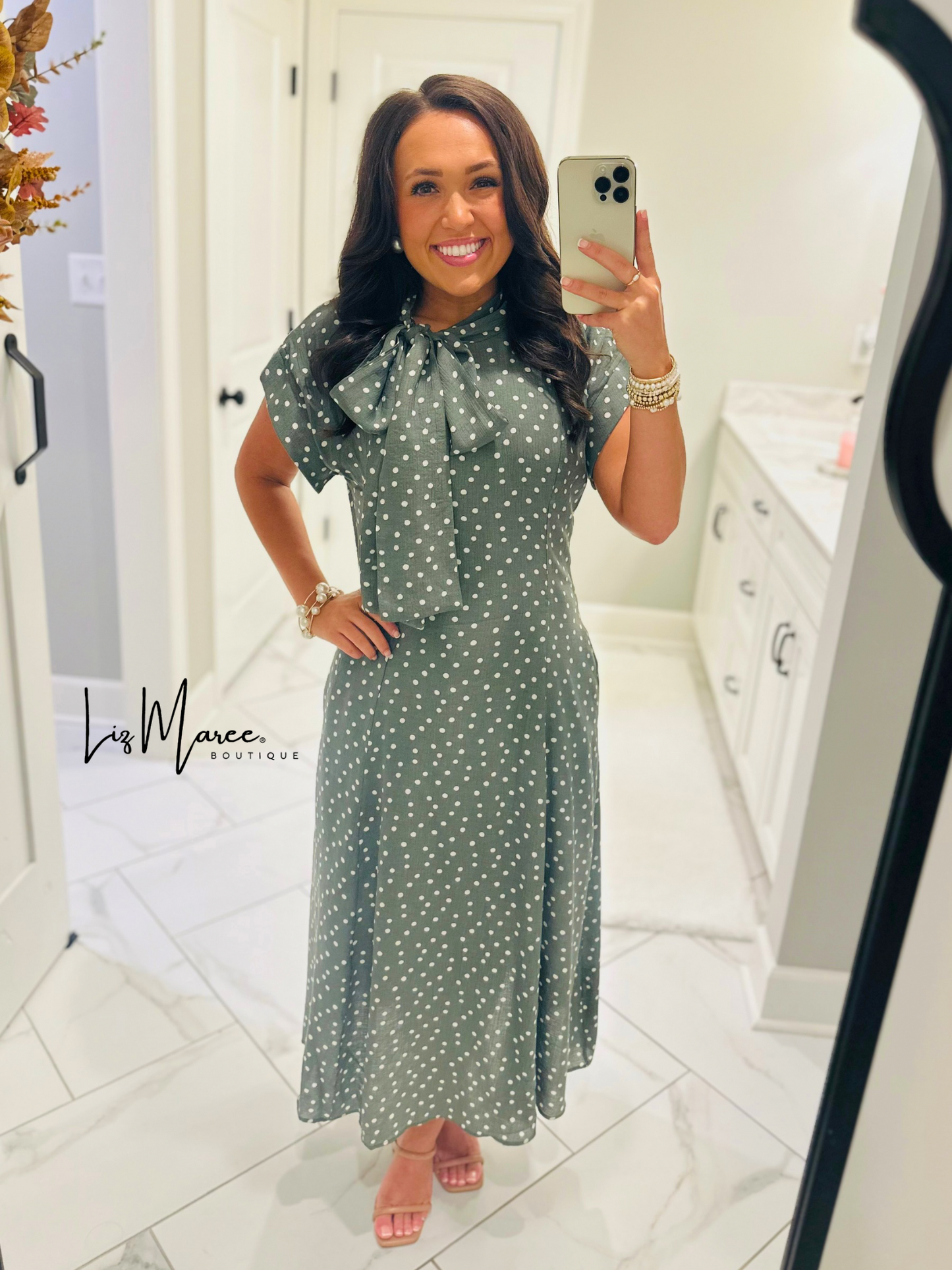 The Margo Olive Polka Dot Midi Dress