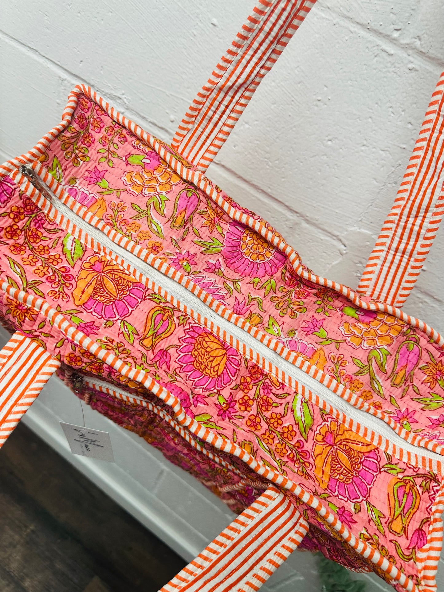 The Orange + Pink Oasis Floral Quilted Tote Bag
