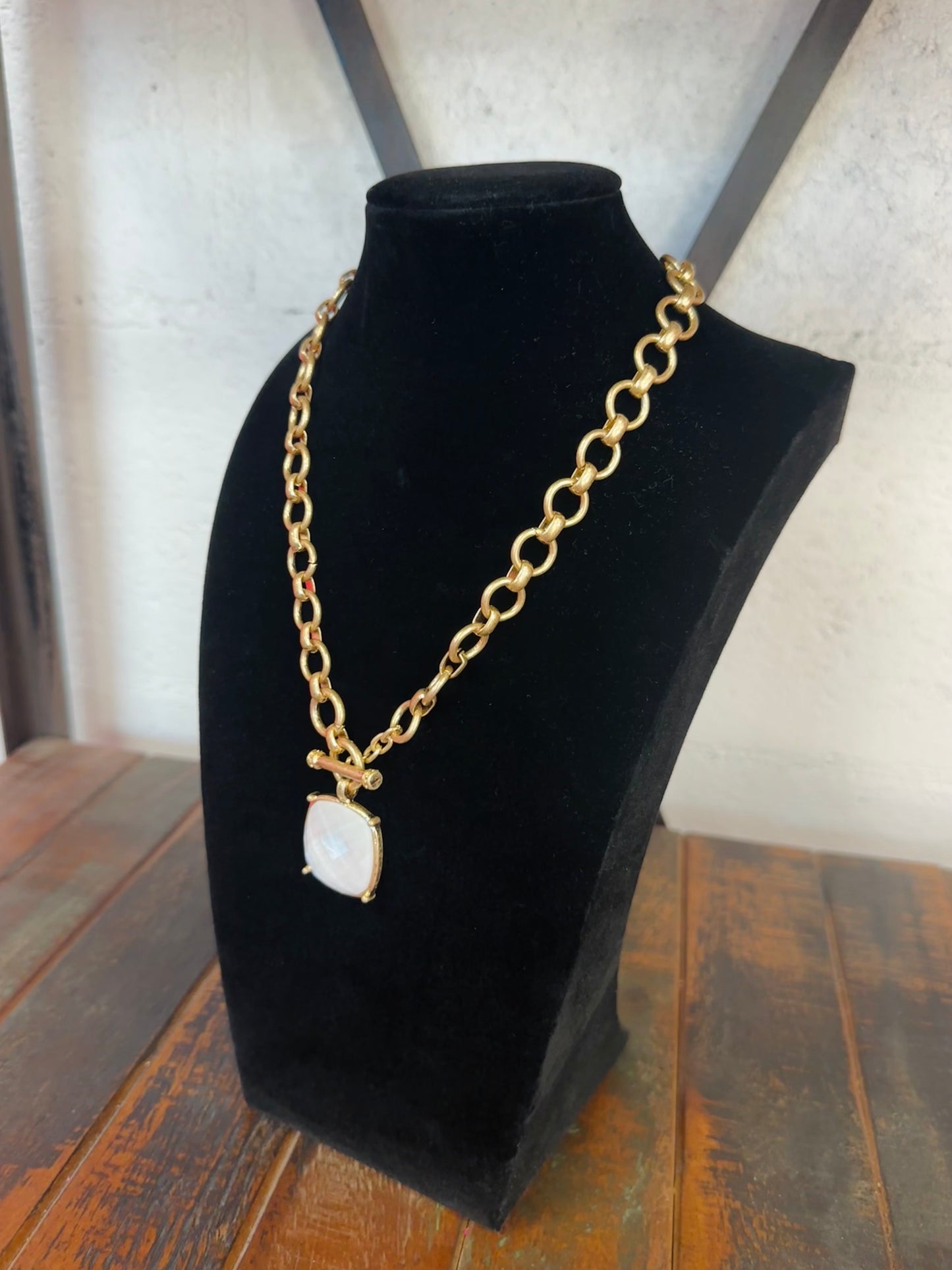 White Square Stone Pendant Necklace