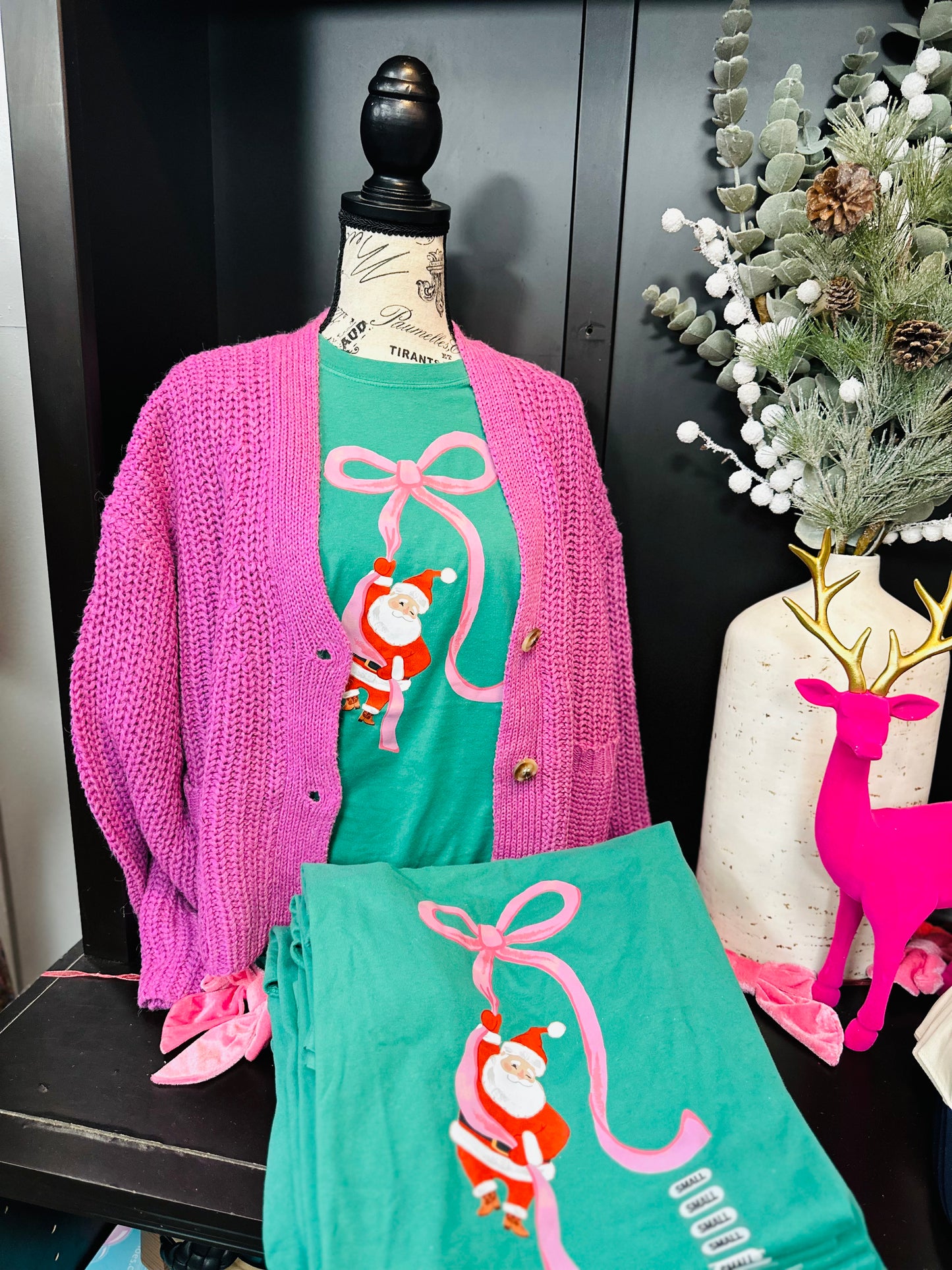 The Bow + Santa Christmas Tee