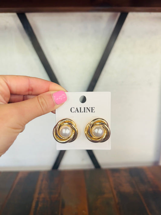 Gold Twist Pearl Stud Earrings