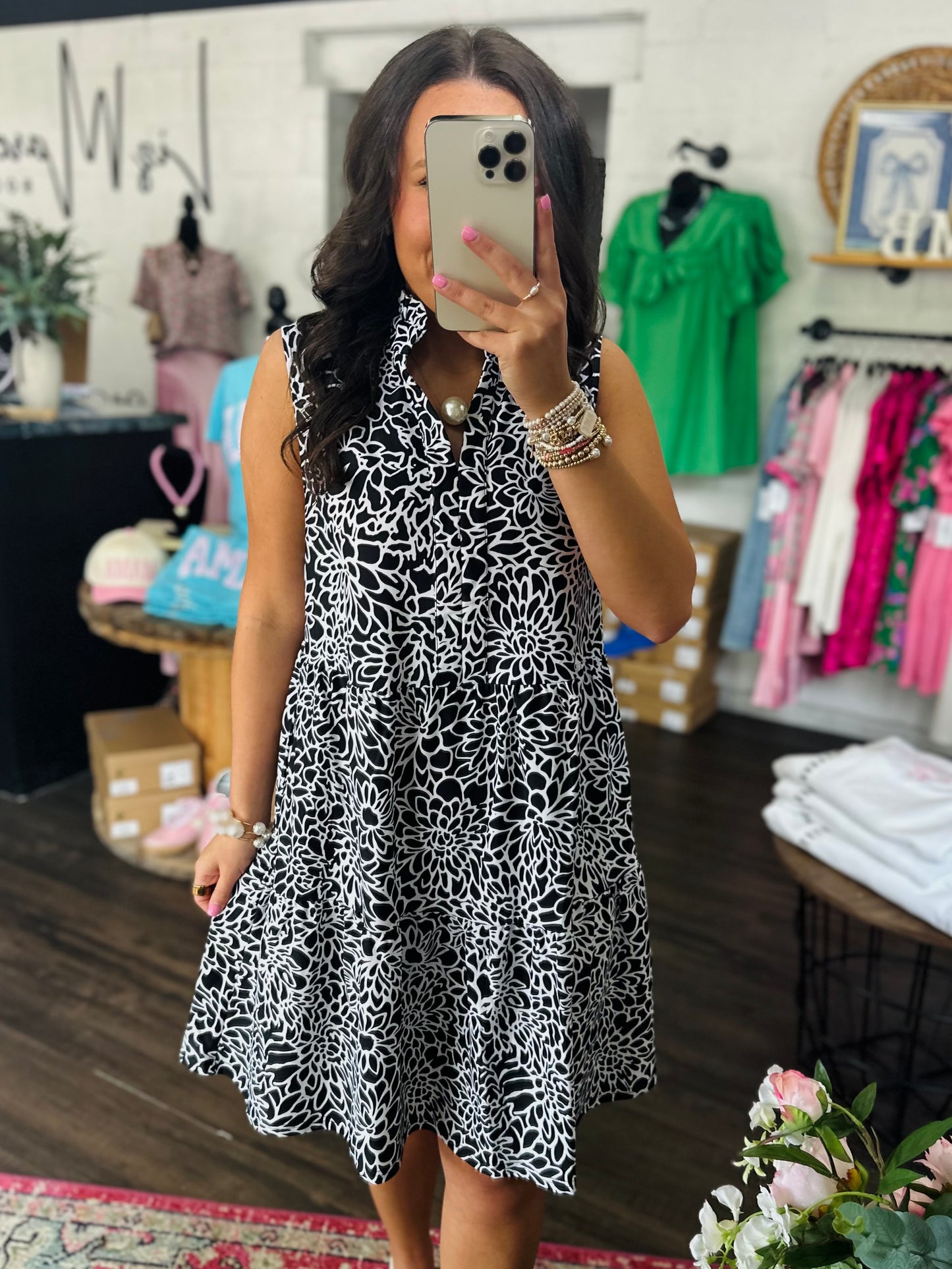 The Maia Black Floral Tiered Sleeveless Dress