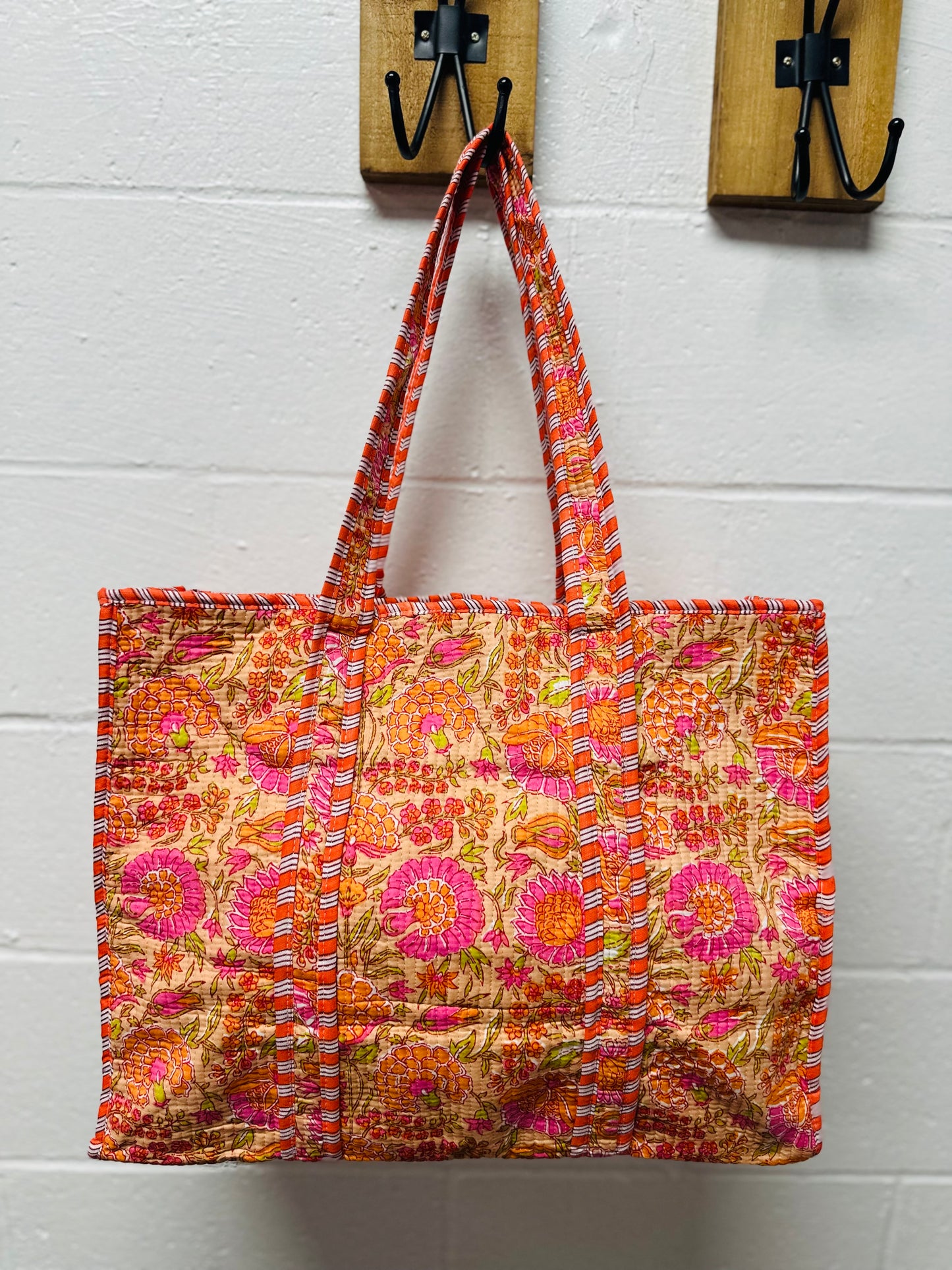 The Orange + Pink Floral Quilted Tote Bag