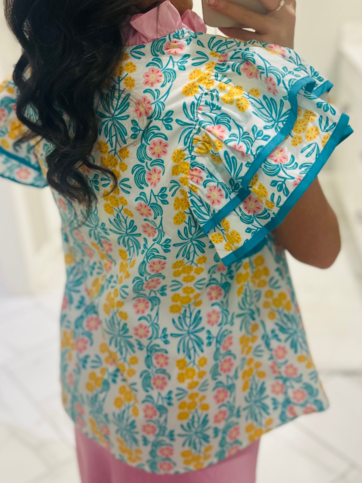 The Cora Blue + Pink Floral Top