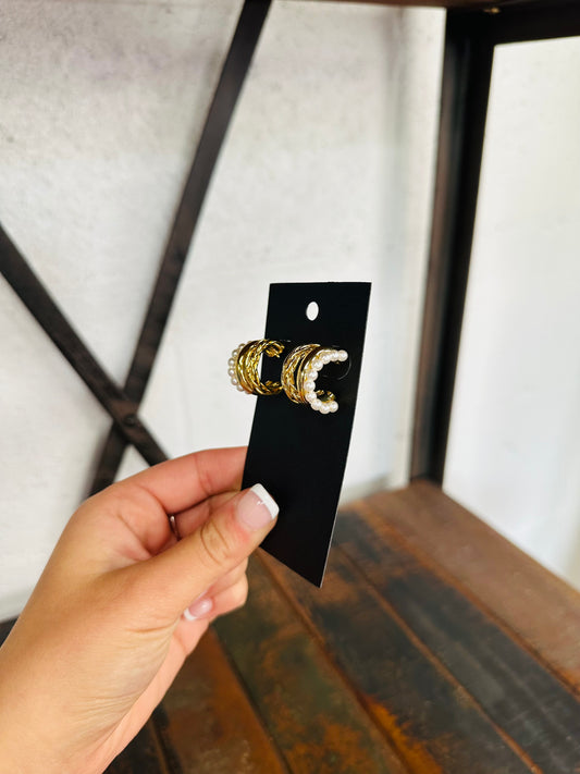 Triple Pearl Hoop Earrings