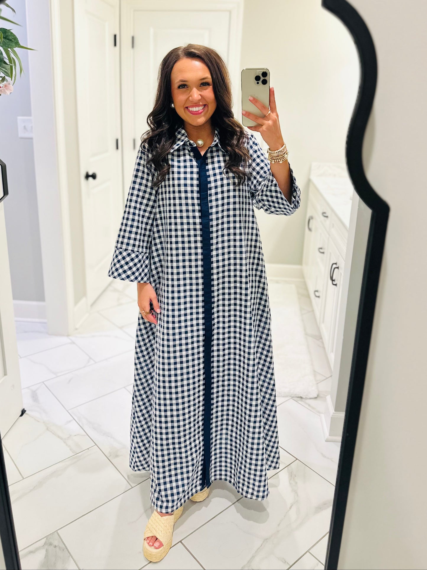 The Hattie Navy Gingham Midi Dress