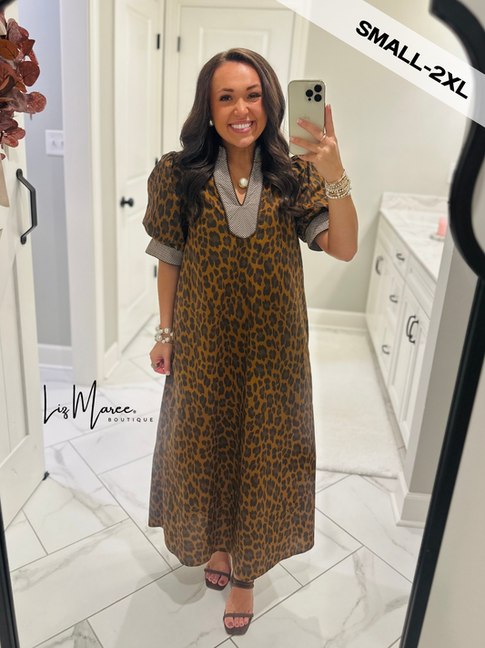 The Elle Brown Leopard Midi Dress
