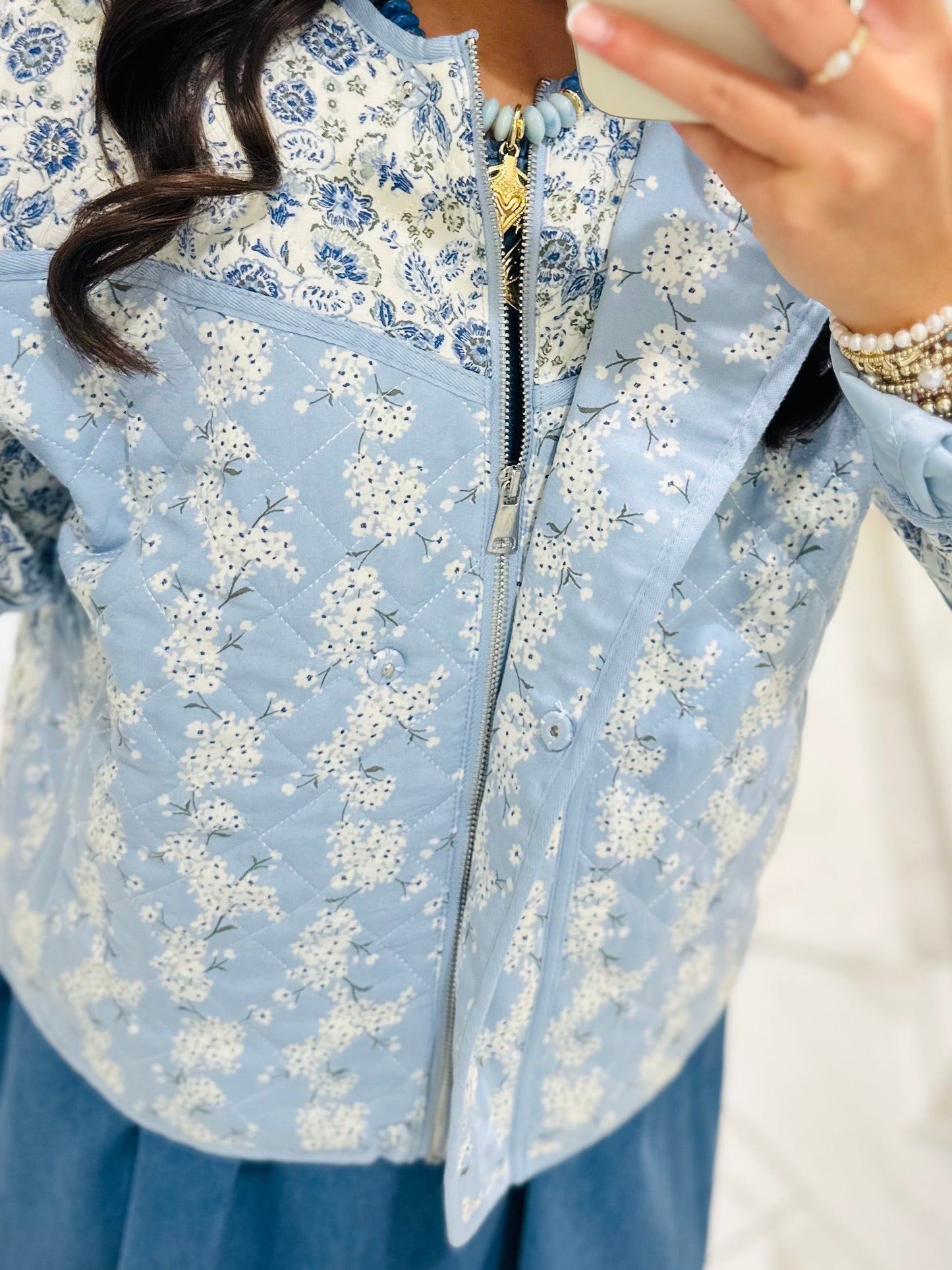 The Amelia Blue Floral Quilted Jacket