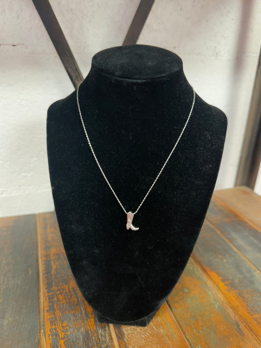 Satin Silver Cowboy Boot Pendant Necklace