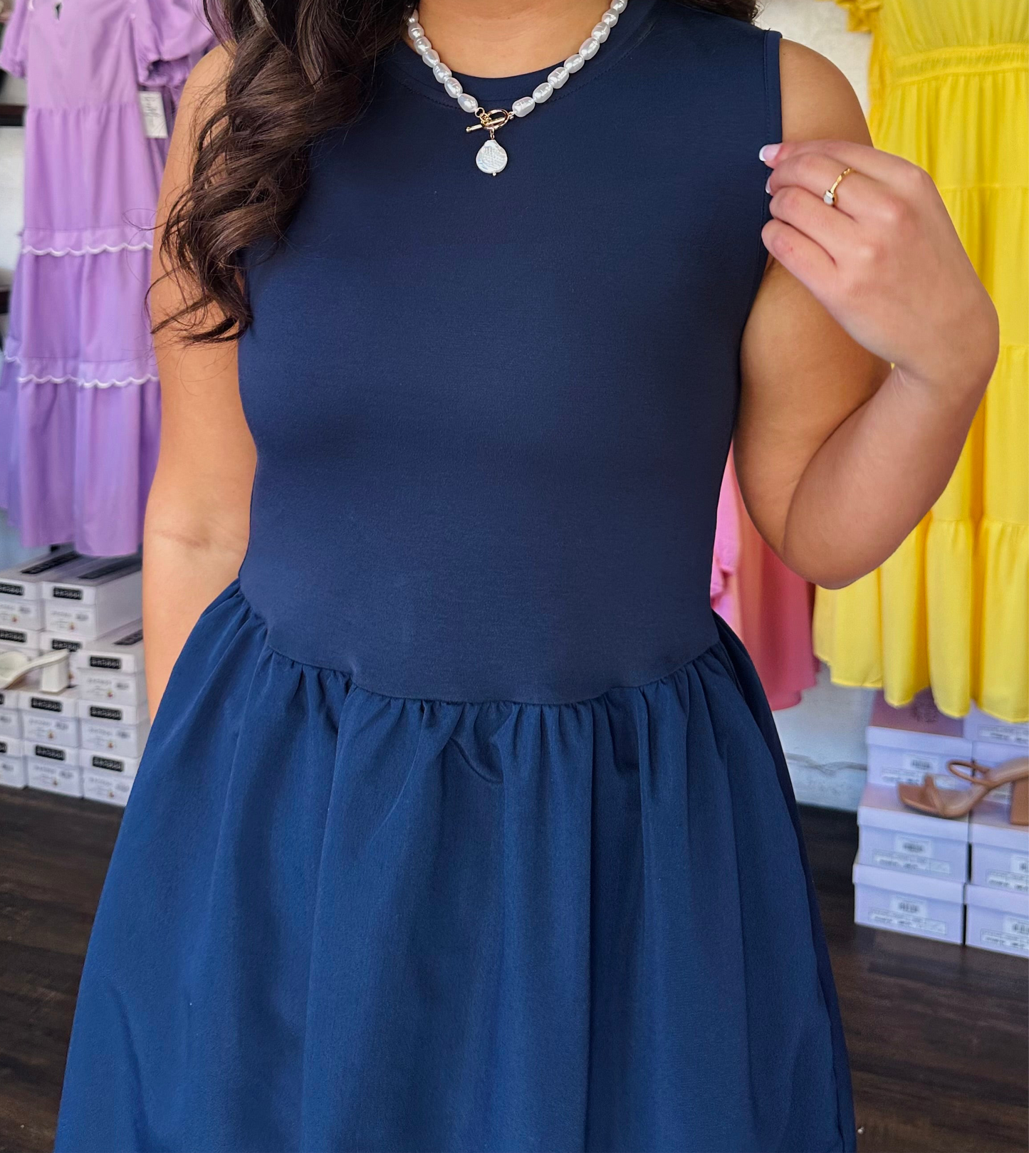 The Mya Navy Sleeveless Midi Dress