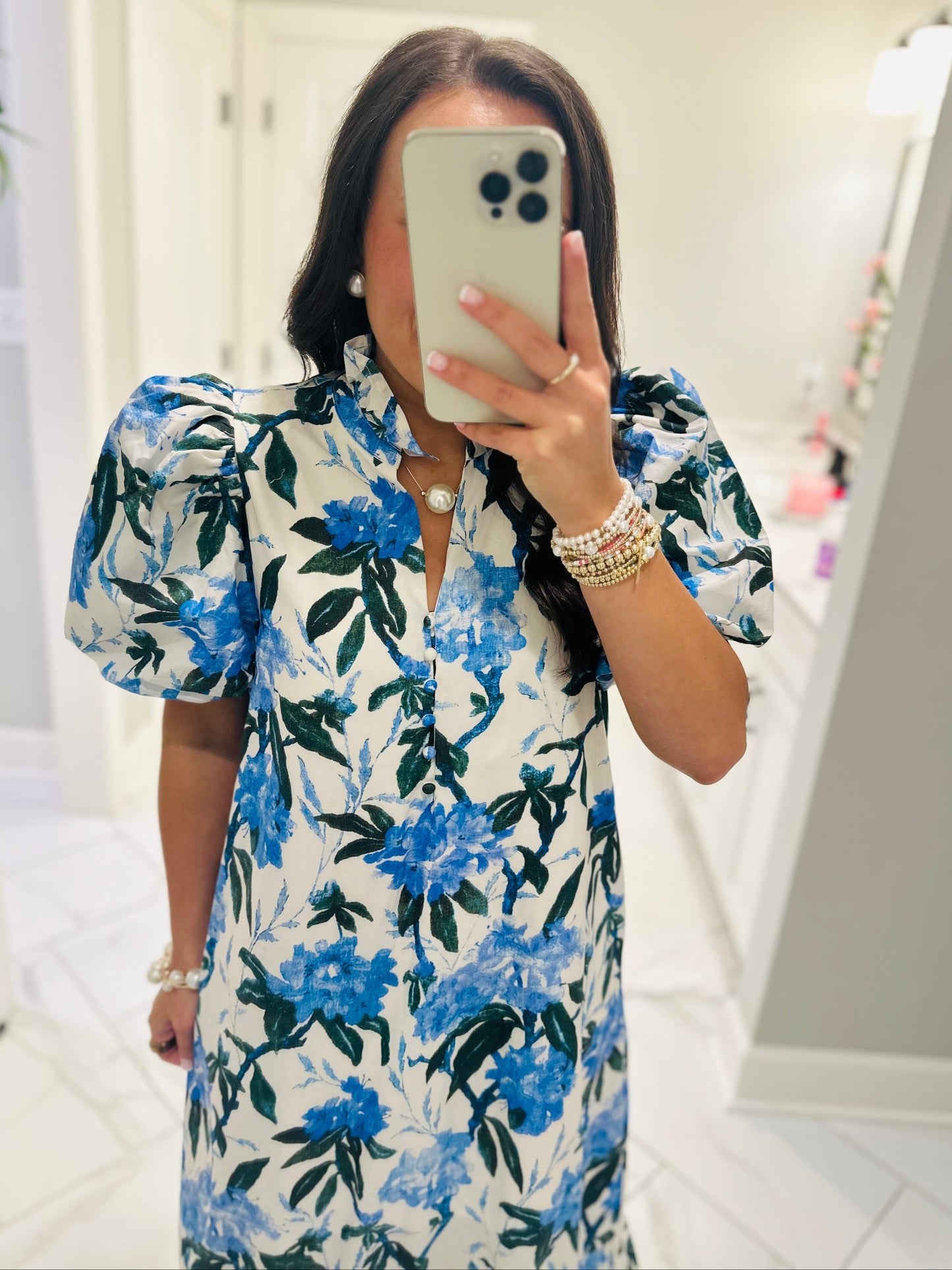 The Jane Blue Floral Midi Dress