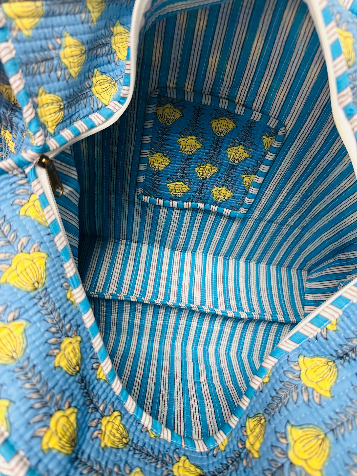 The Blue & Yellow Floral Quilted Tote Bag