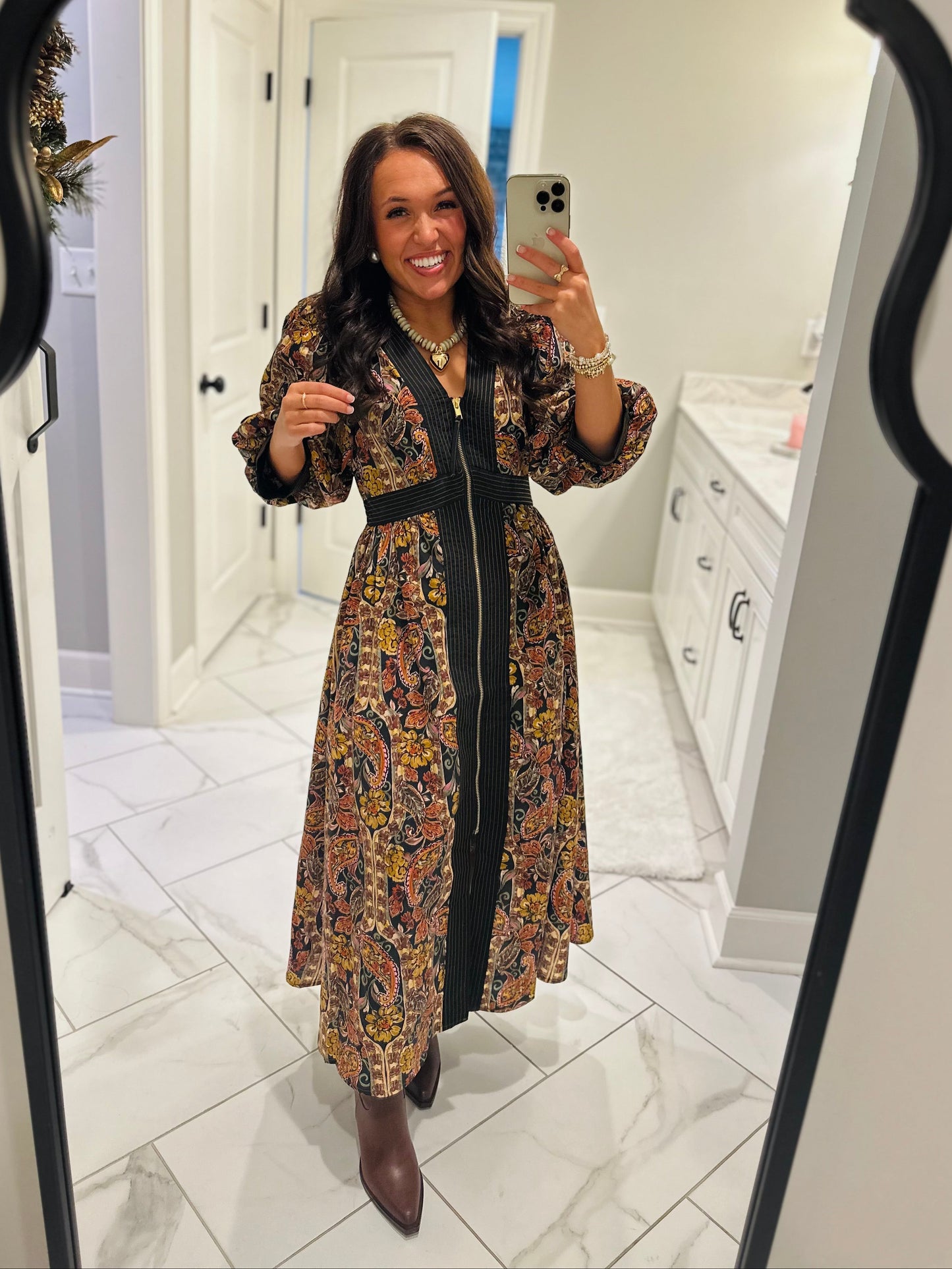 The Libby Black Floral Paisley Midi Dress