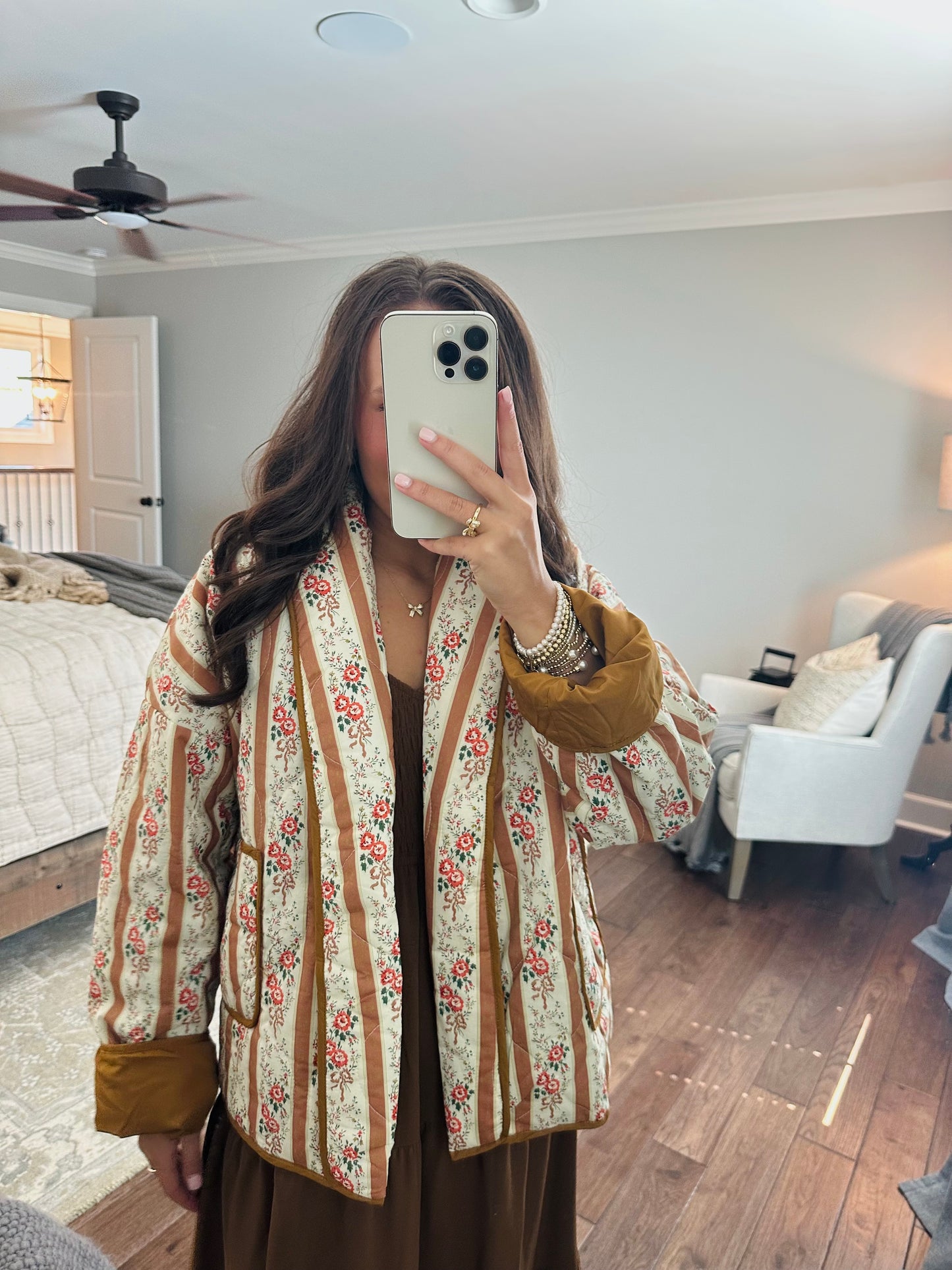 The Lenny Floral Coquette Quilted Open Jacket