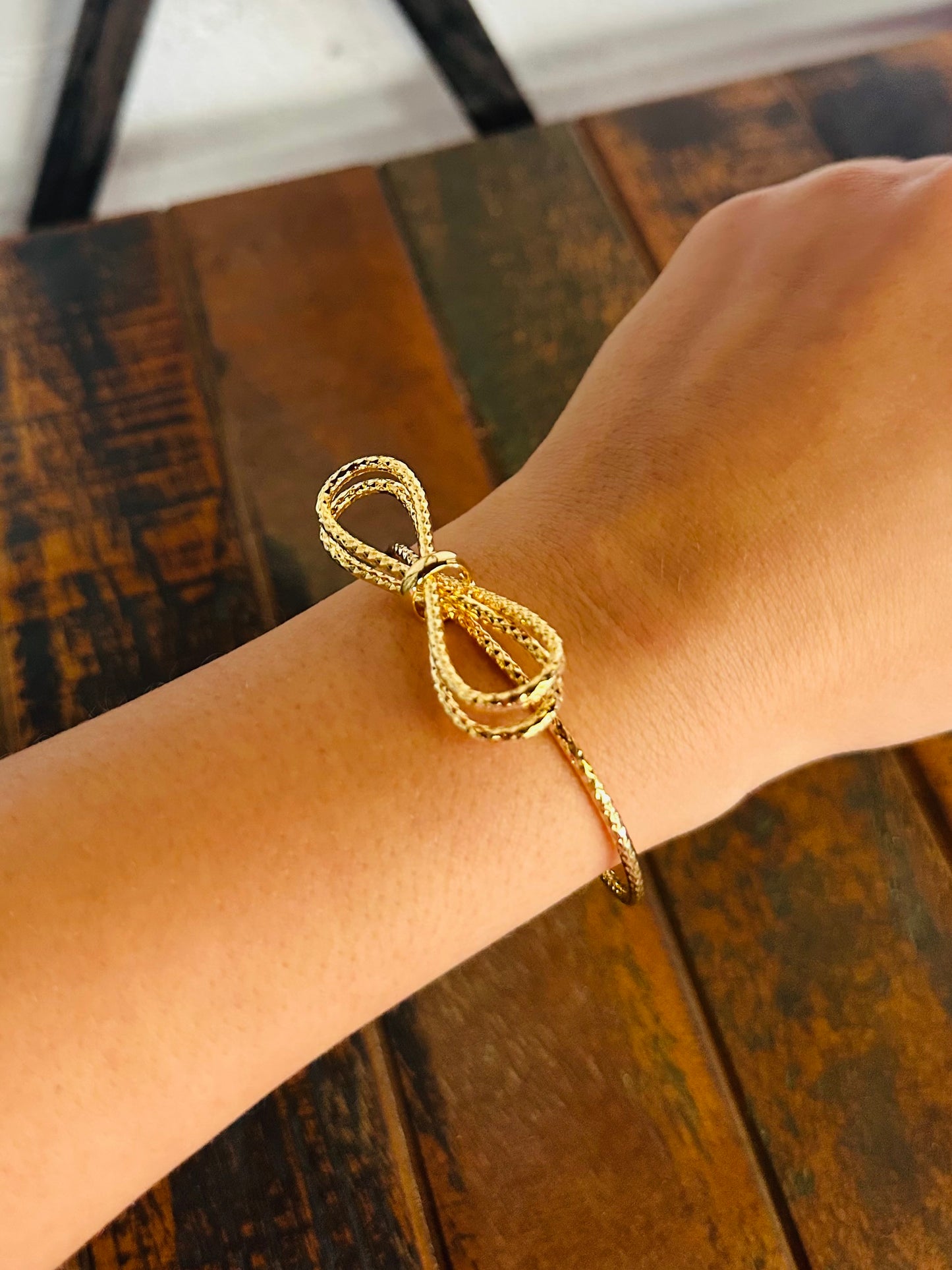 Gold Textured Bow Cuff Bracelet
