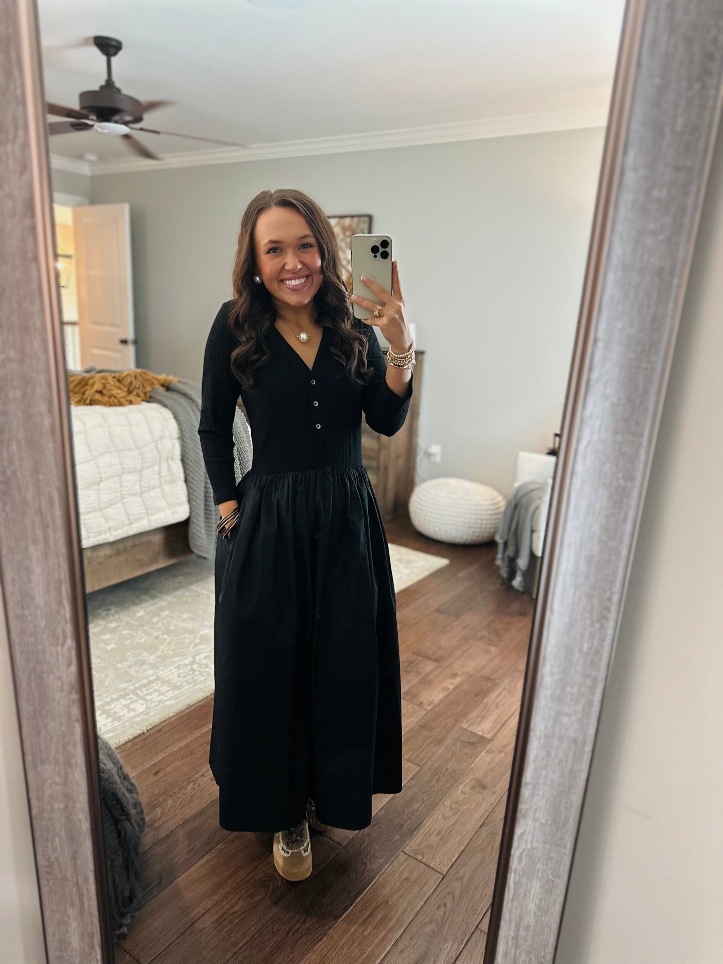 The Shelley Black Mix Knit Midi Dress
