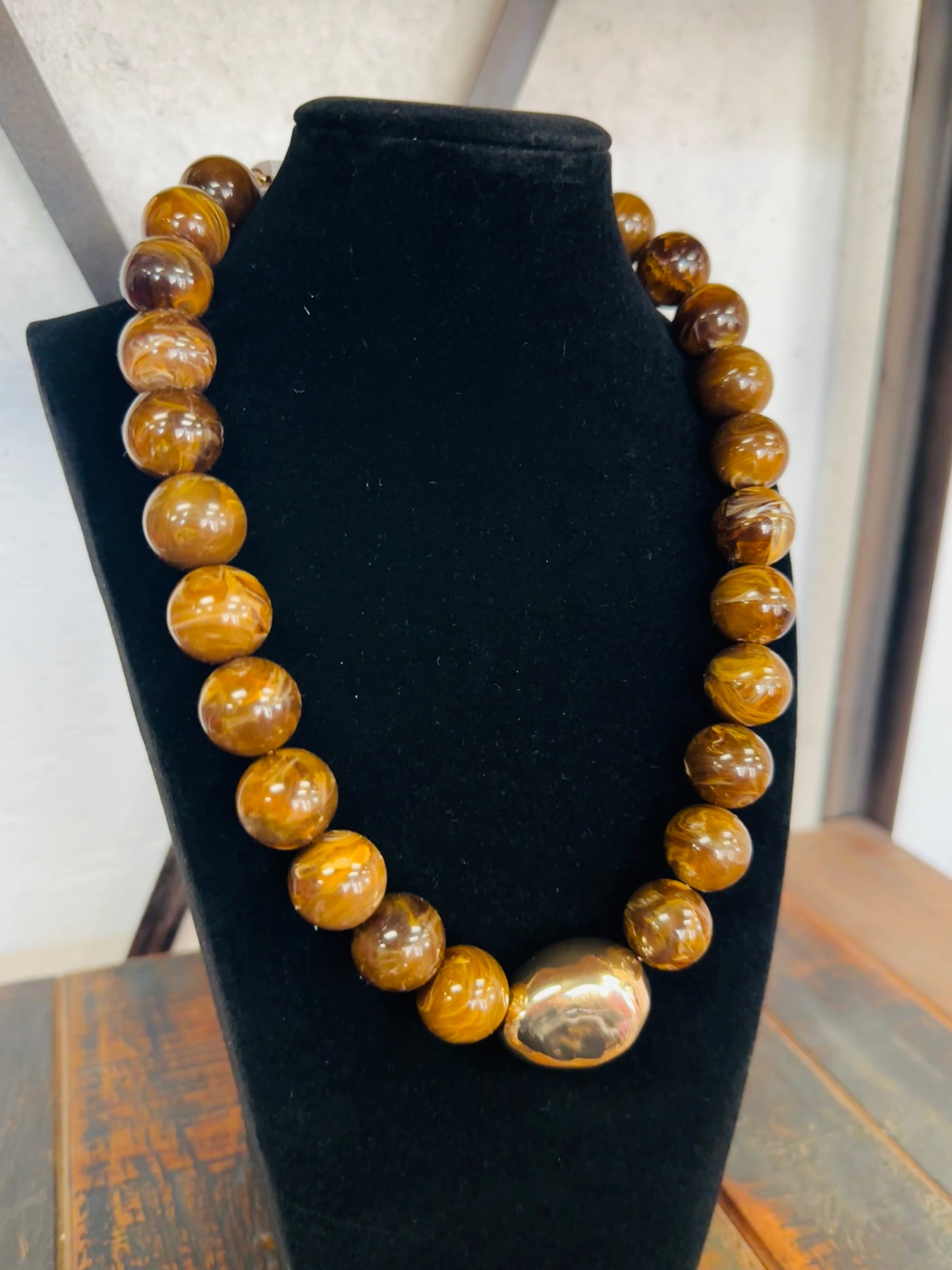 Brown Marble Beaded Necklace