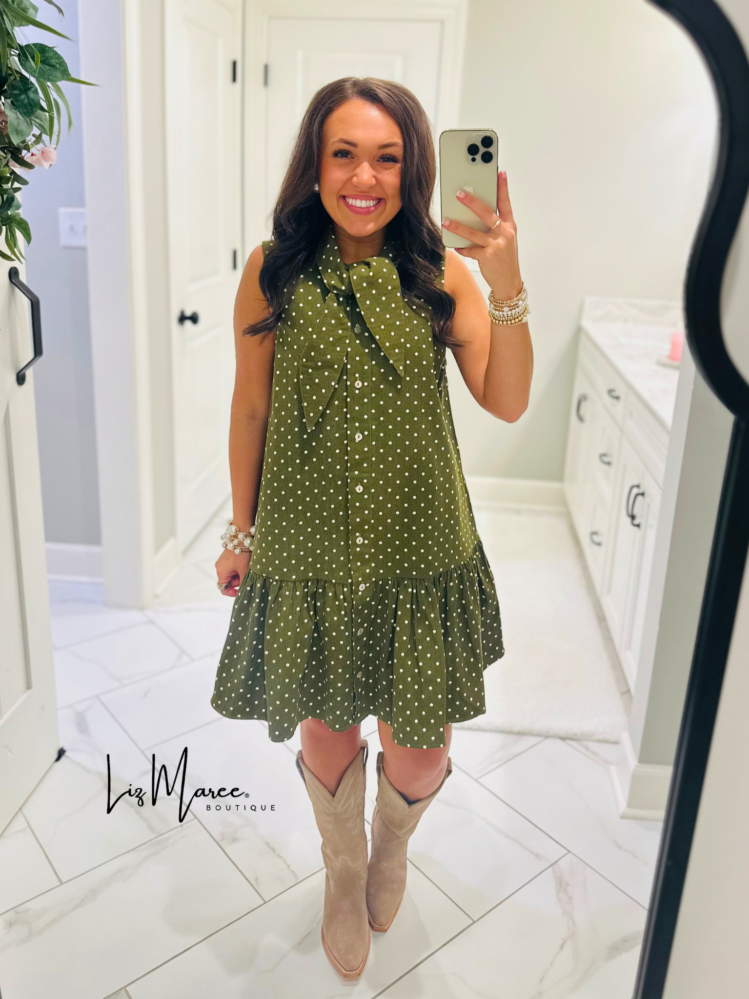 The Stella Olive Green Polka Dot Denim Dress – Liz Maree Boutique
