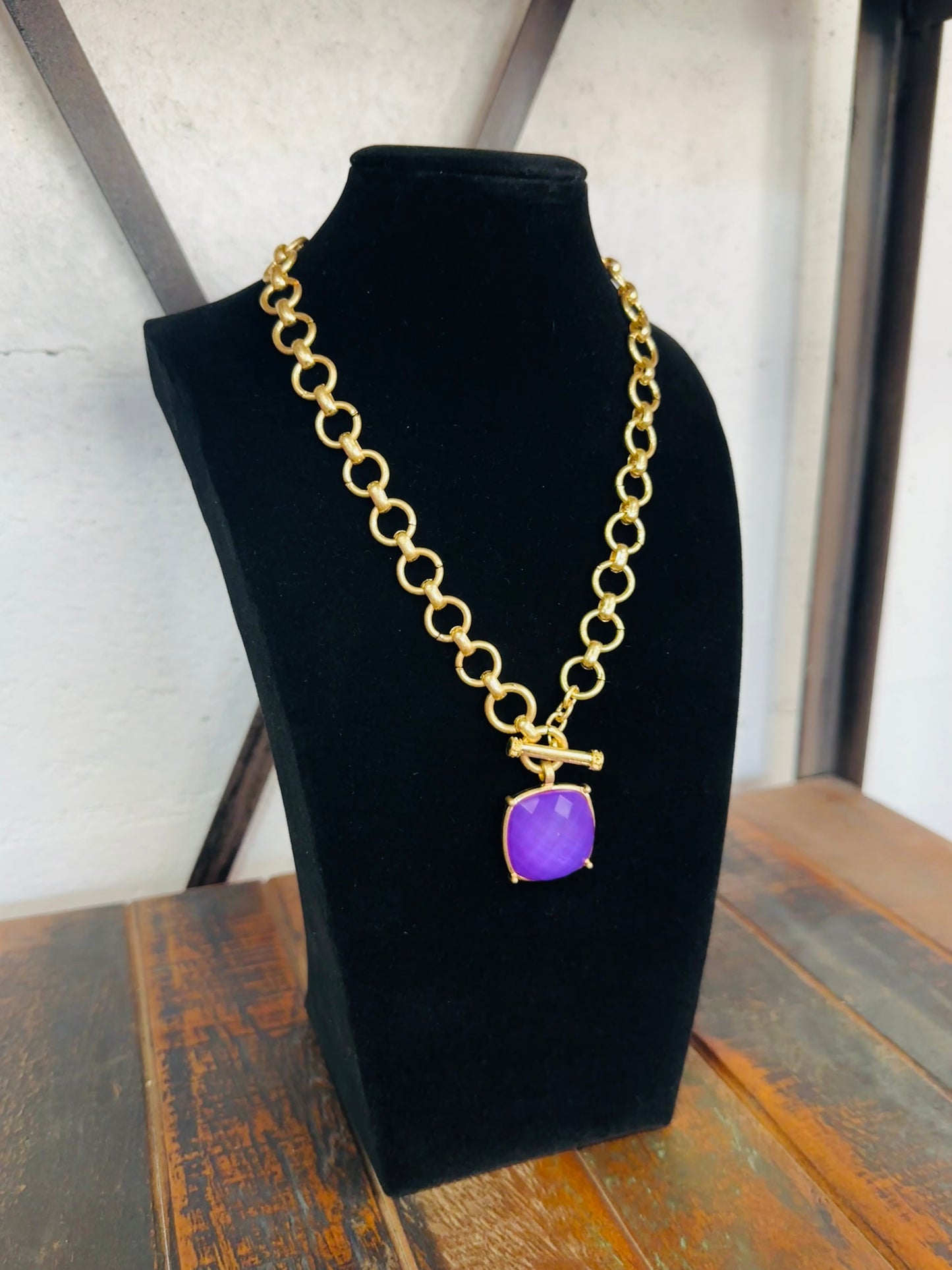 Purple Square Stone Pendant Necklace