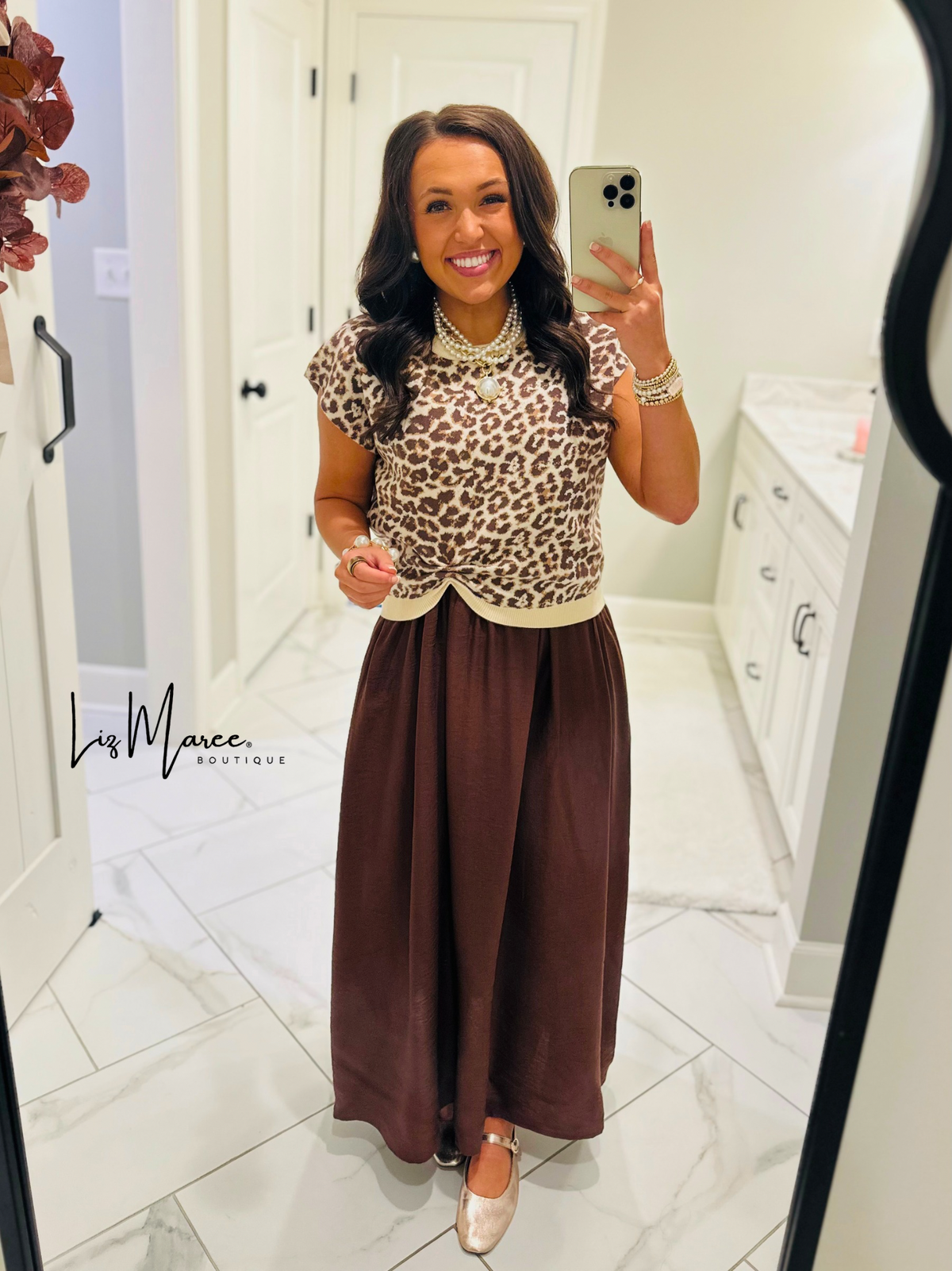 The Chloe Leopard Brown Layered Midi Dress