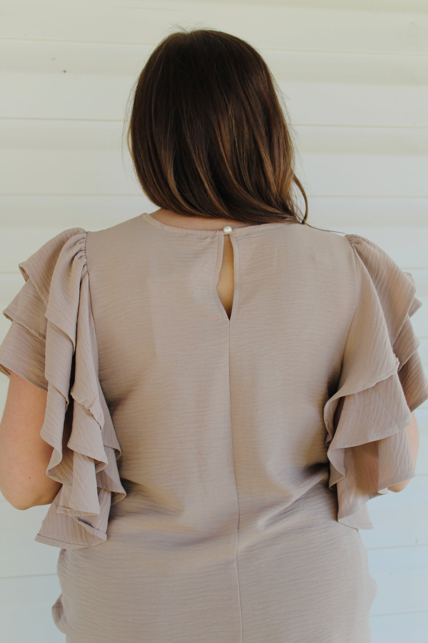 Mocha Tiered Ruffle Sleeve Top