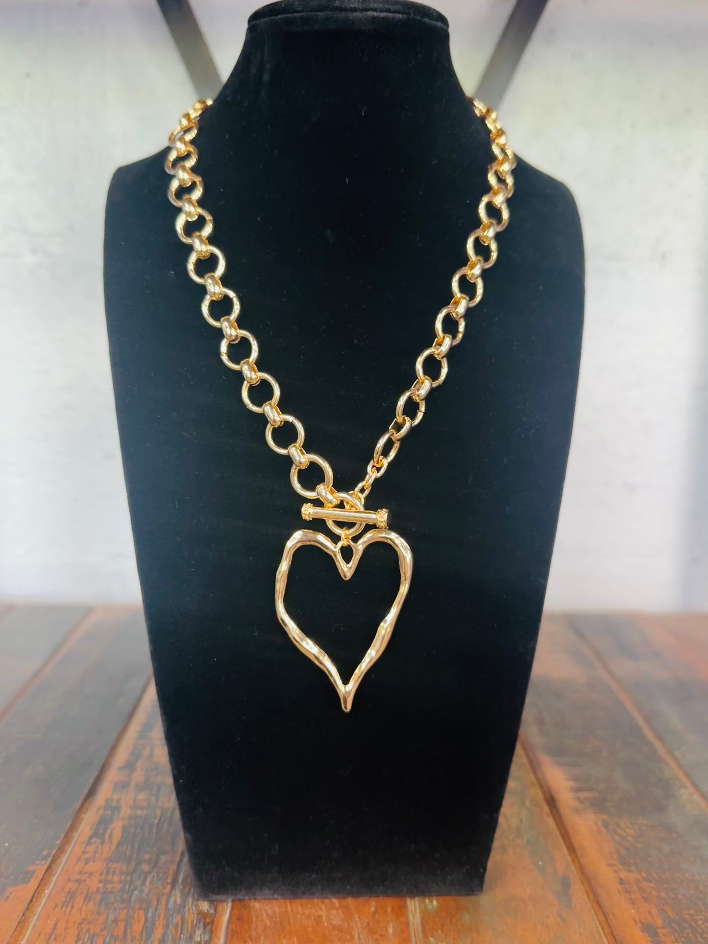 Gold Hammered Heart Necklace