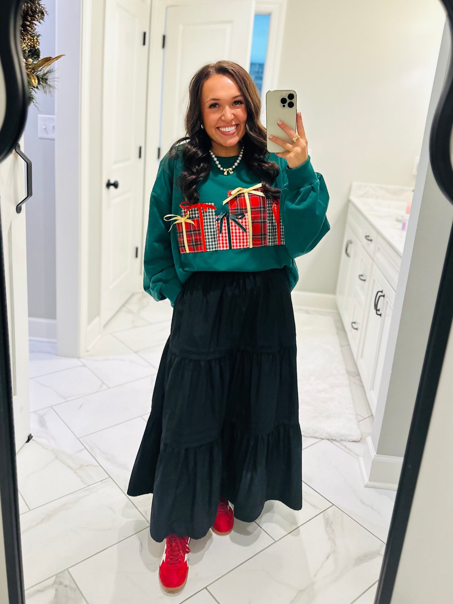 The Christmas Gift Box Patchwork Embroidered Sweatshirt