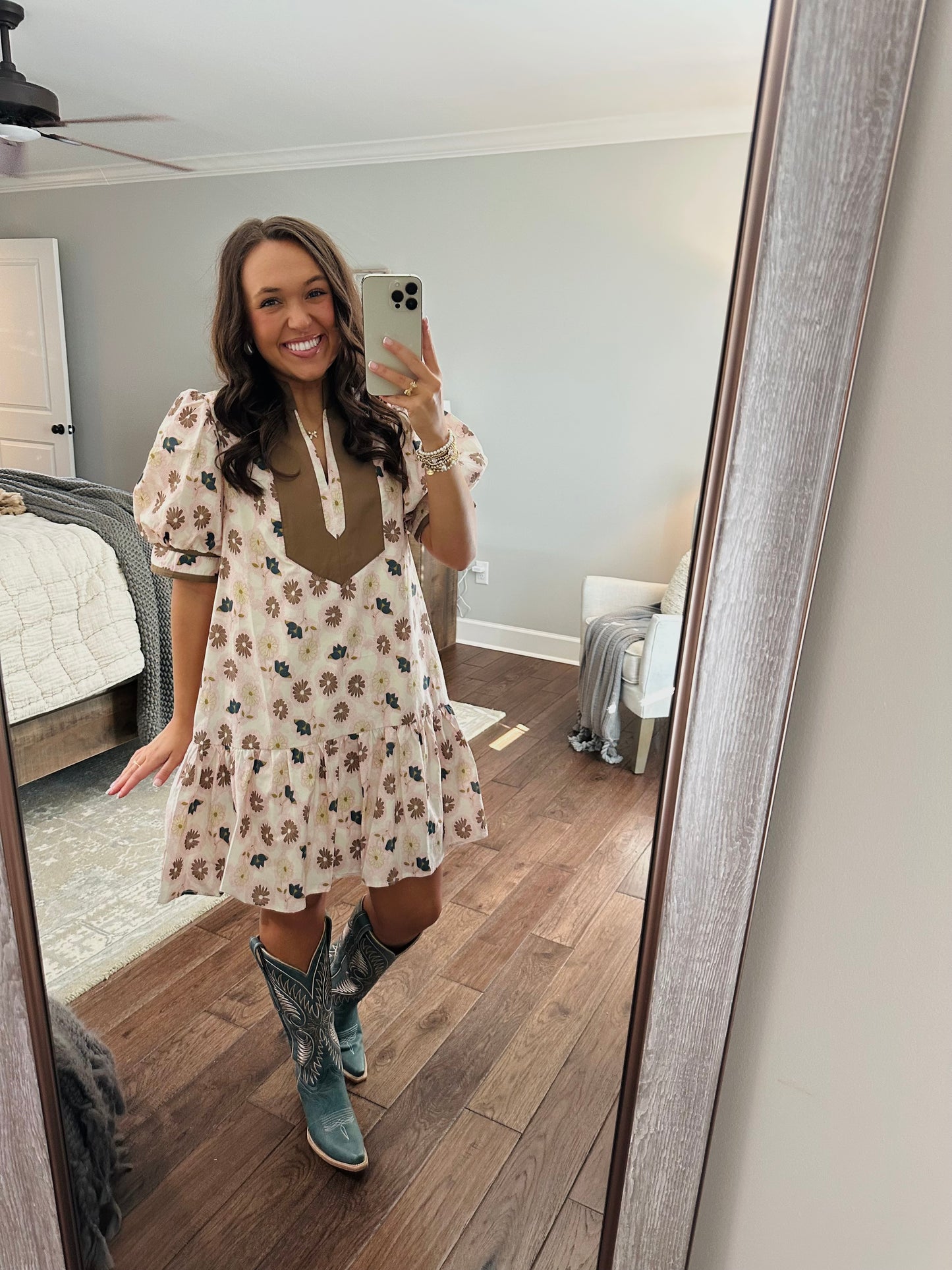 The Scarlett Brown and Pink Floral Dress