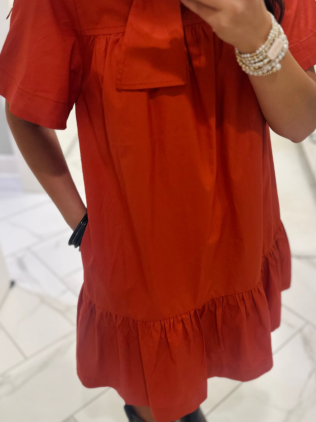 The Melody Brick Poplin Bow Dress
