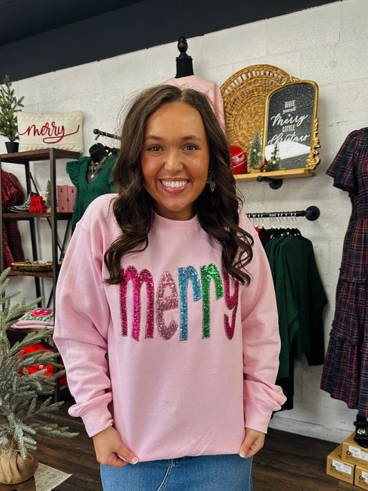 Merry Pinkmas Sequins Embroidered Pullover