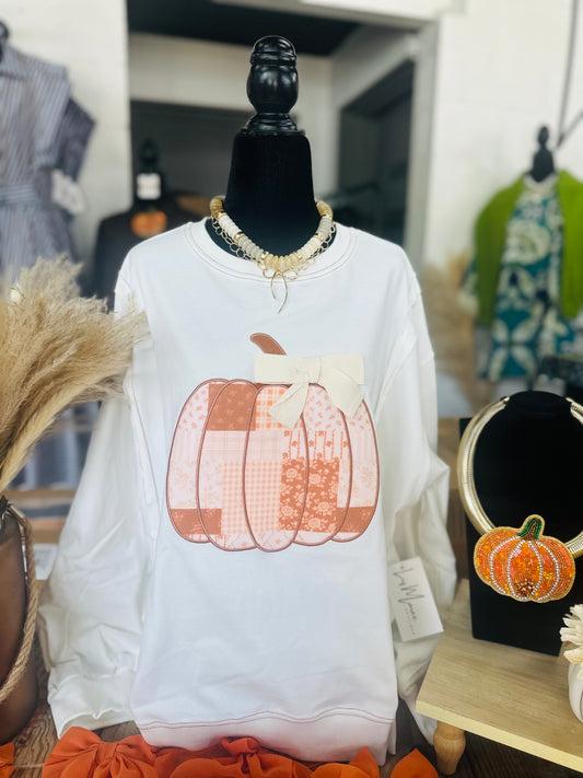 The Patchwork Pumpkin Bow Sweatshirt