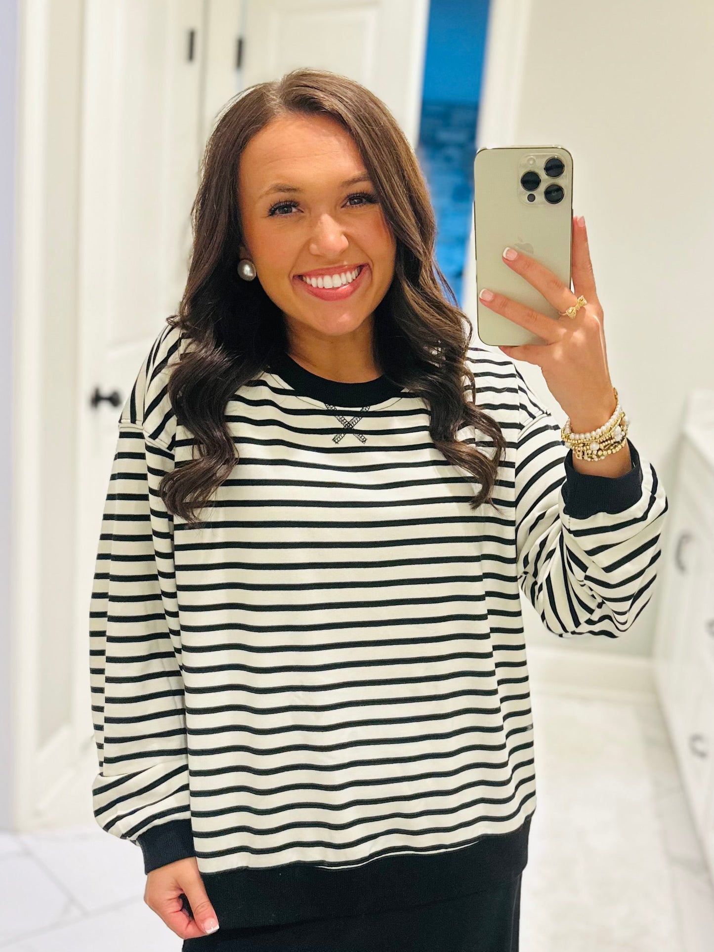 The Ivory + Black Striped Pullover