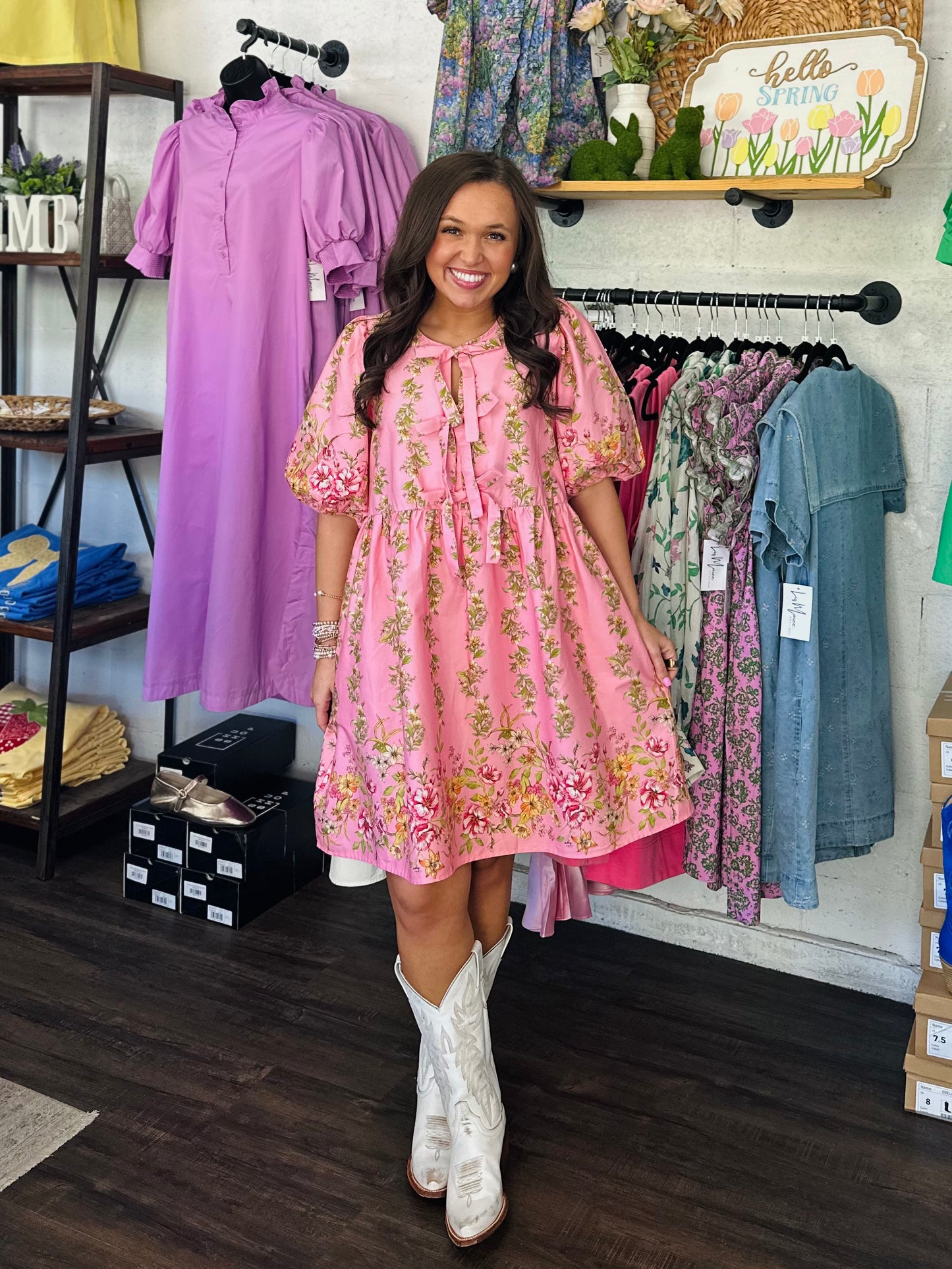 The Kate Pink Floral Bow Tie Dress